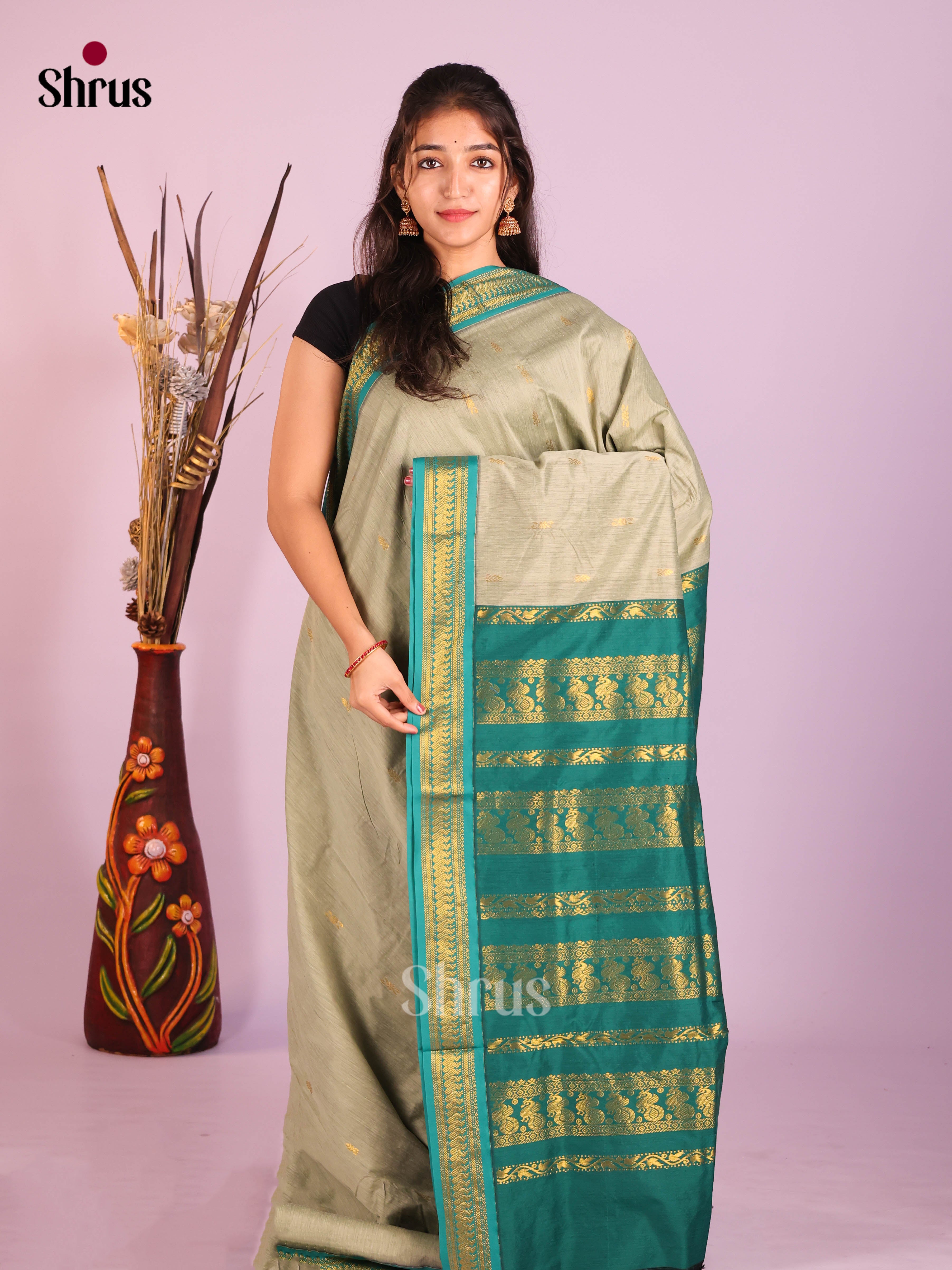 Grey & Green - Kalyani Cotton Saree - Shop on Shrus.com