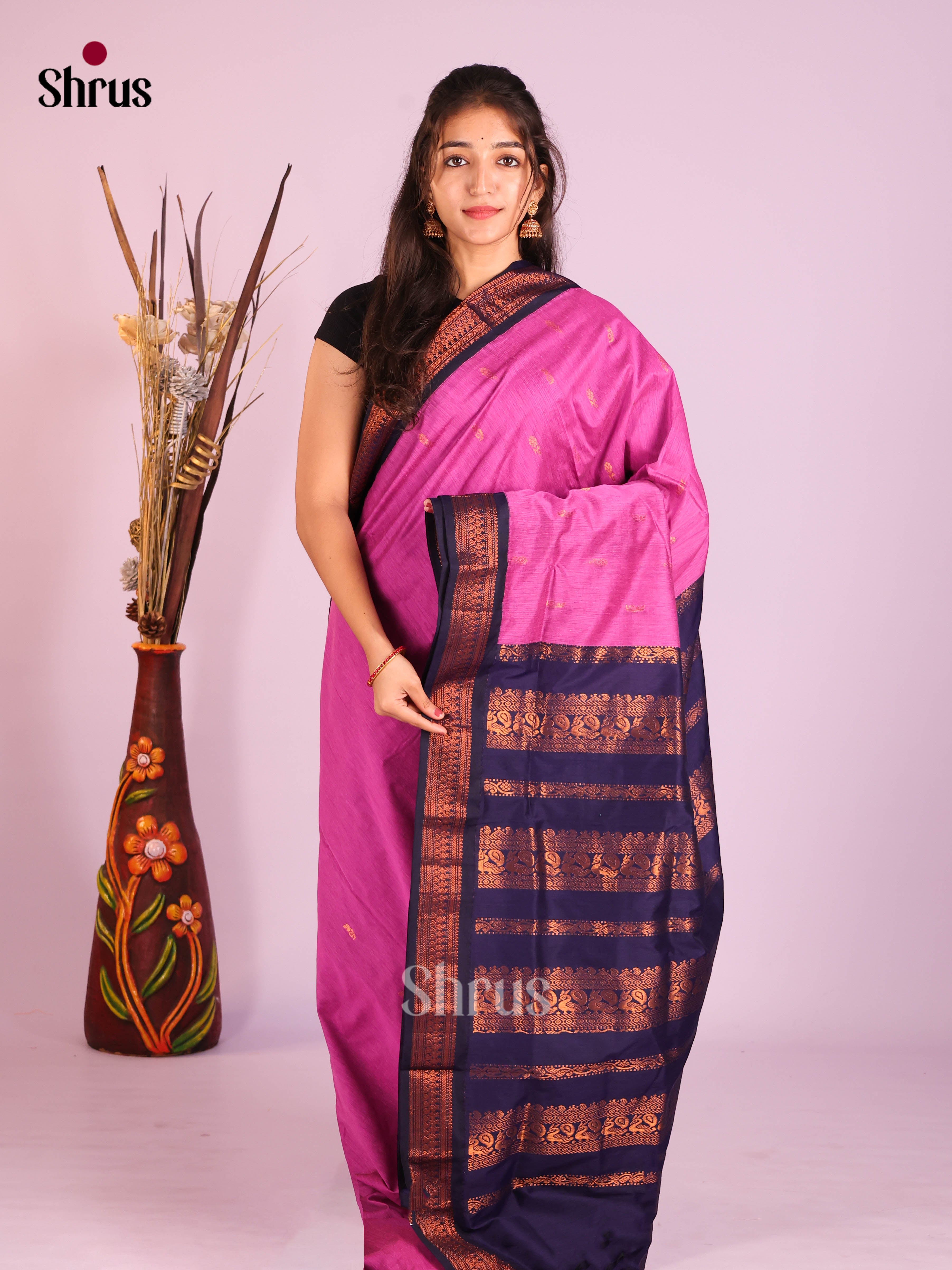 Pink & Blue - Kalyani Cotton Saree - Shop on Shrus.com
