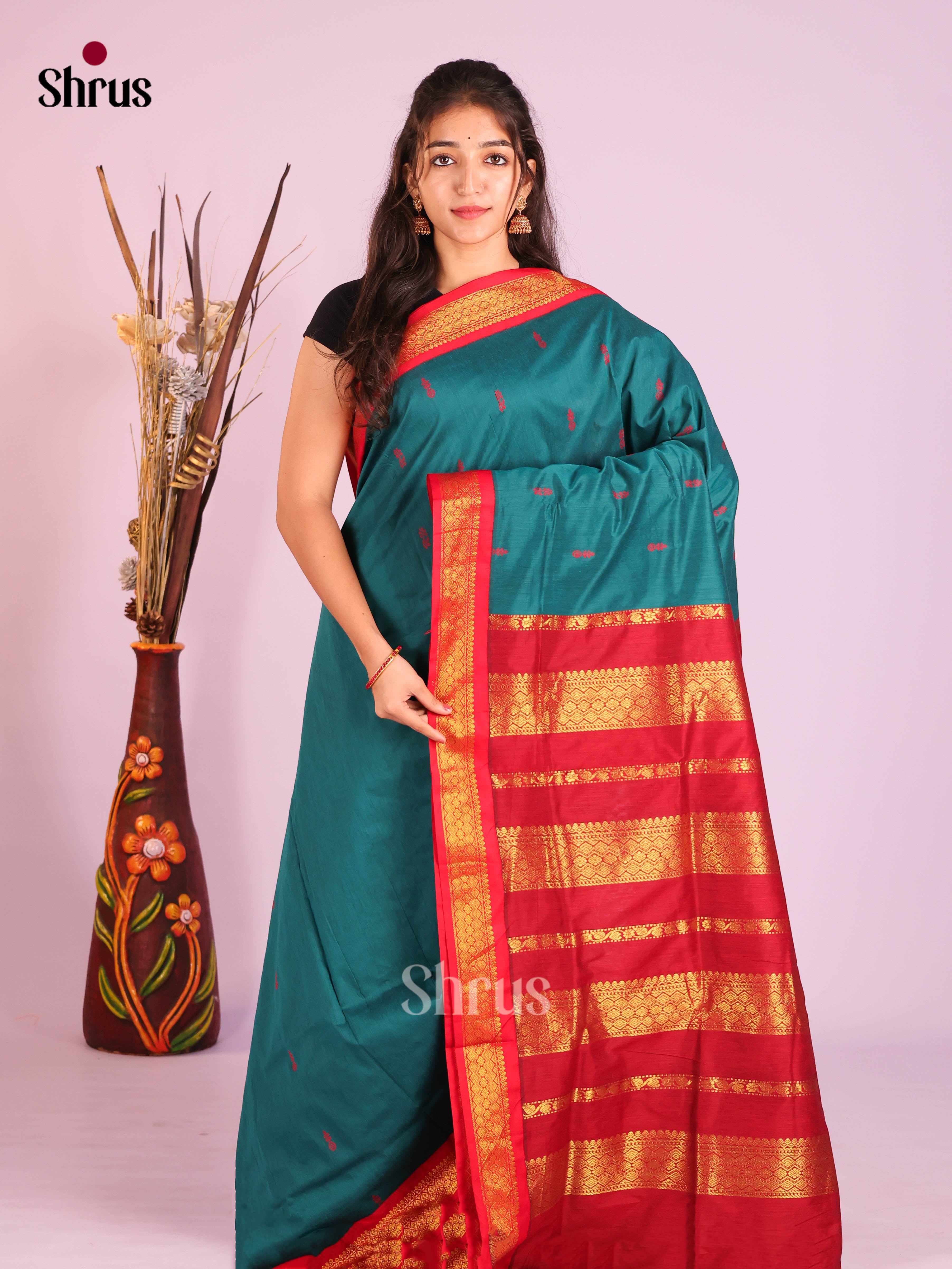 Blue & Red - Kalyani Cotton Saree