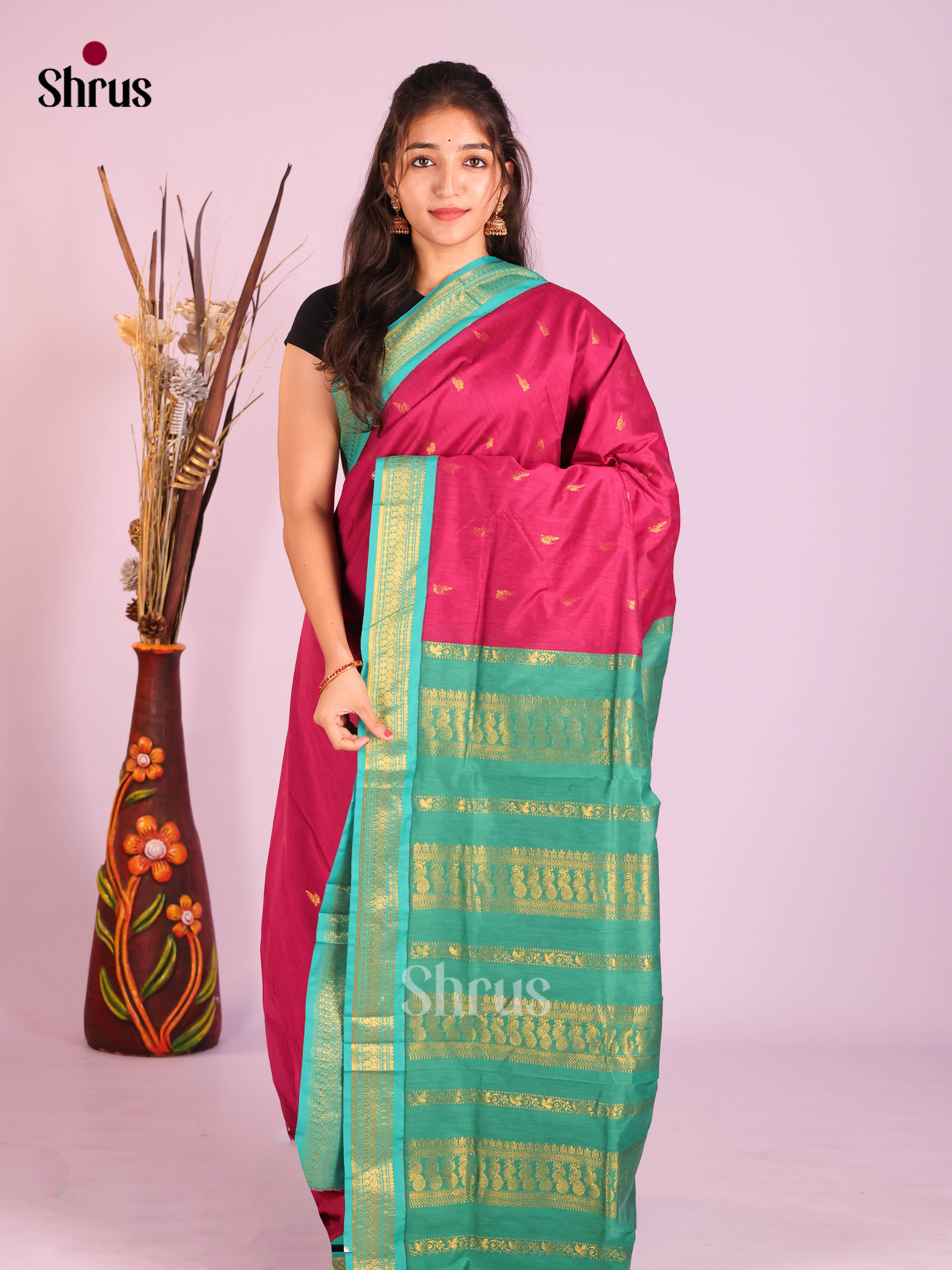 Wine & Green - Kalyani Cotton Saree