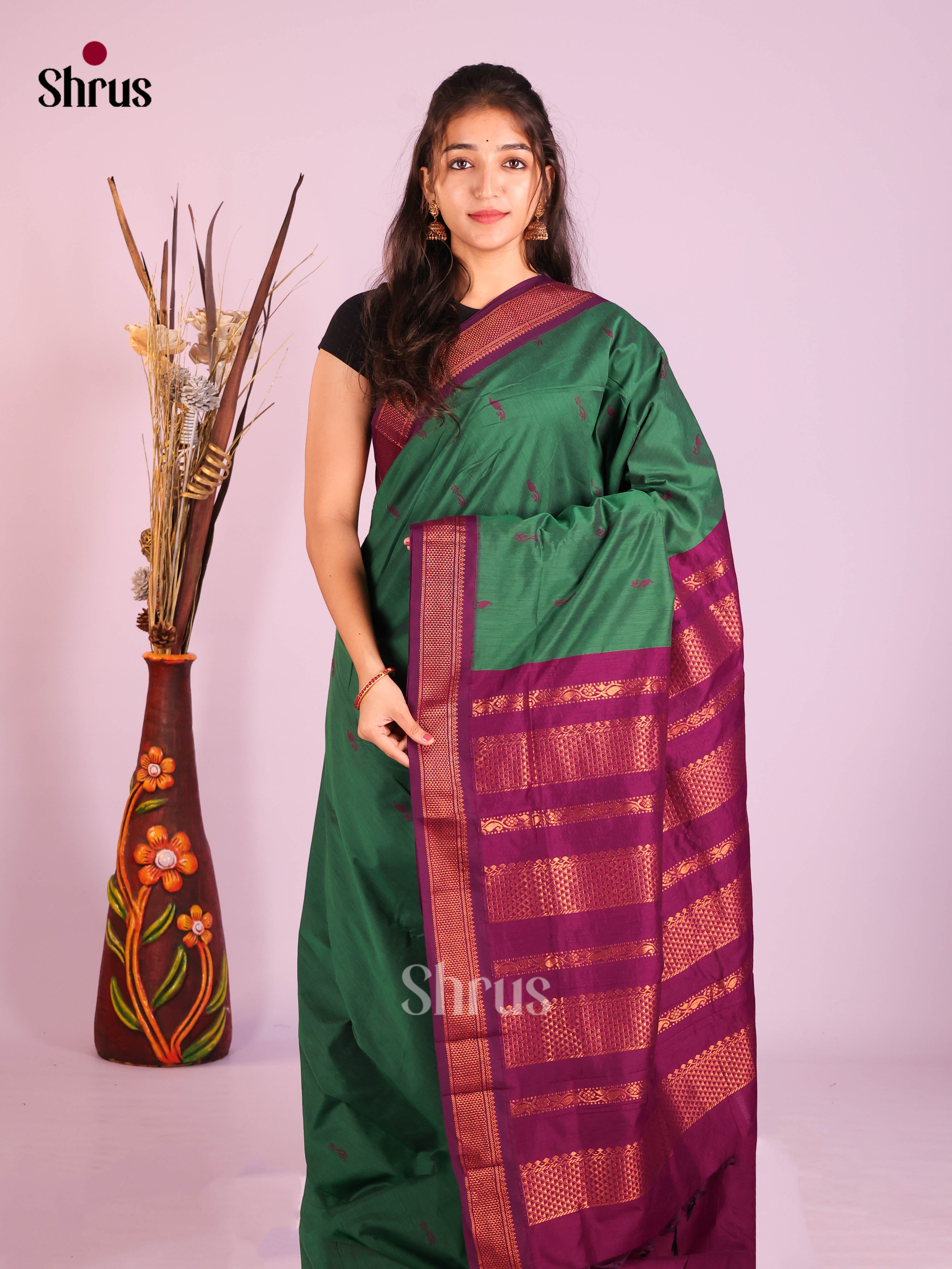 Green & Purple - Kalyani Cotton Saree - Shop on Shrus.com