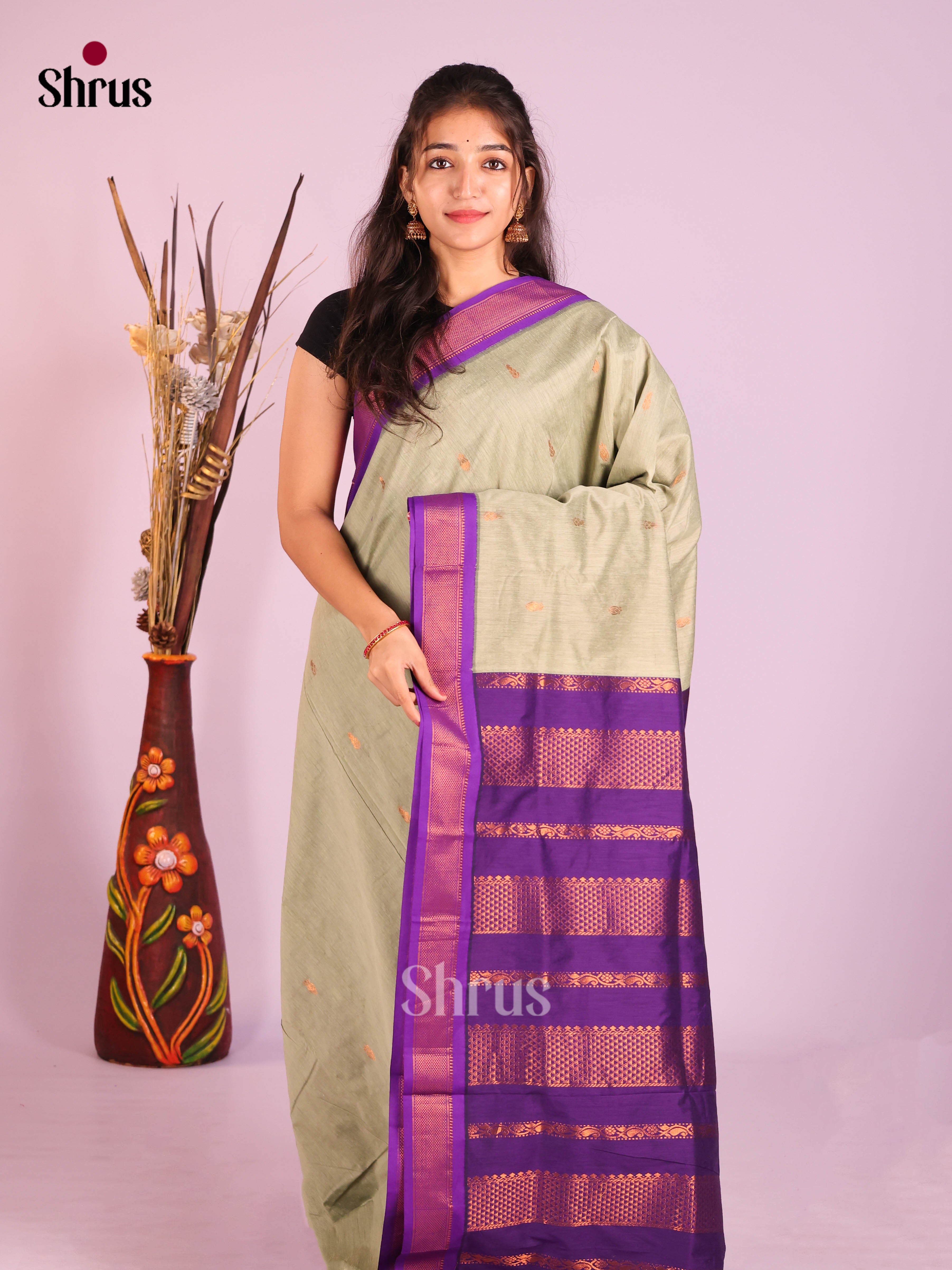 Grey & Purple - Kalyani Cotton Saree
