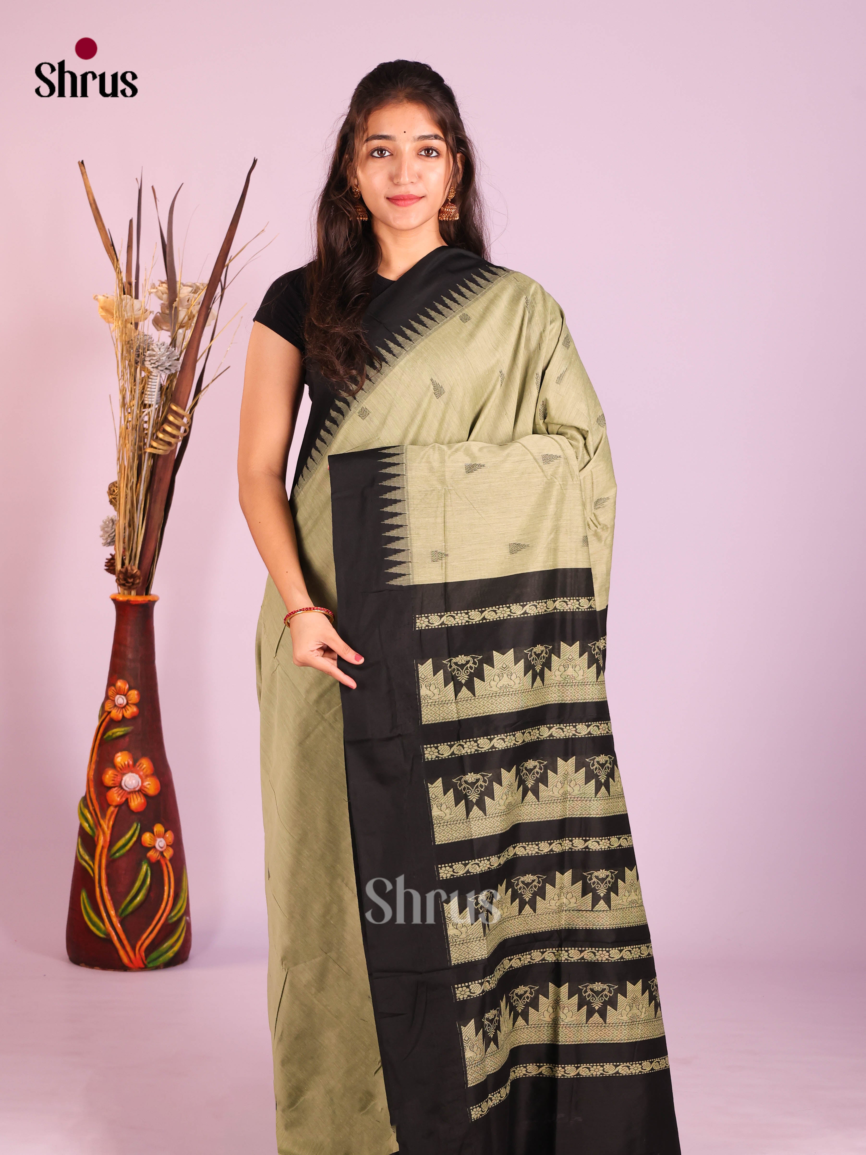 Grey & Black - Kalyani Cotton Saree - Shop on Shrus.com