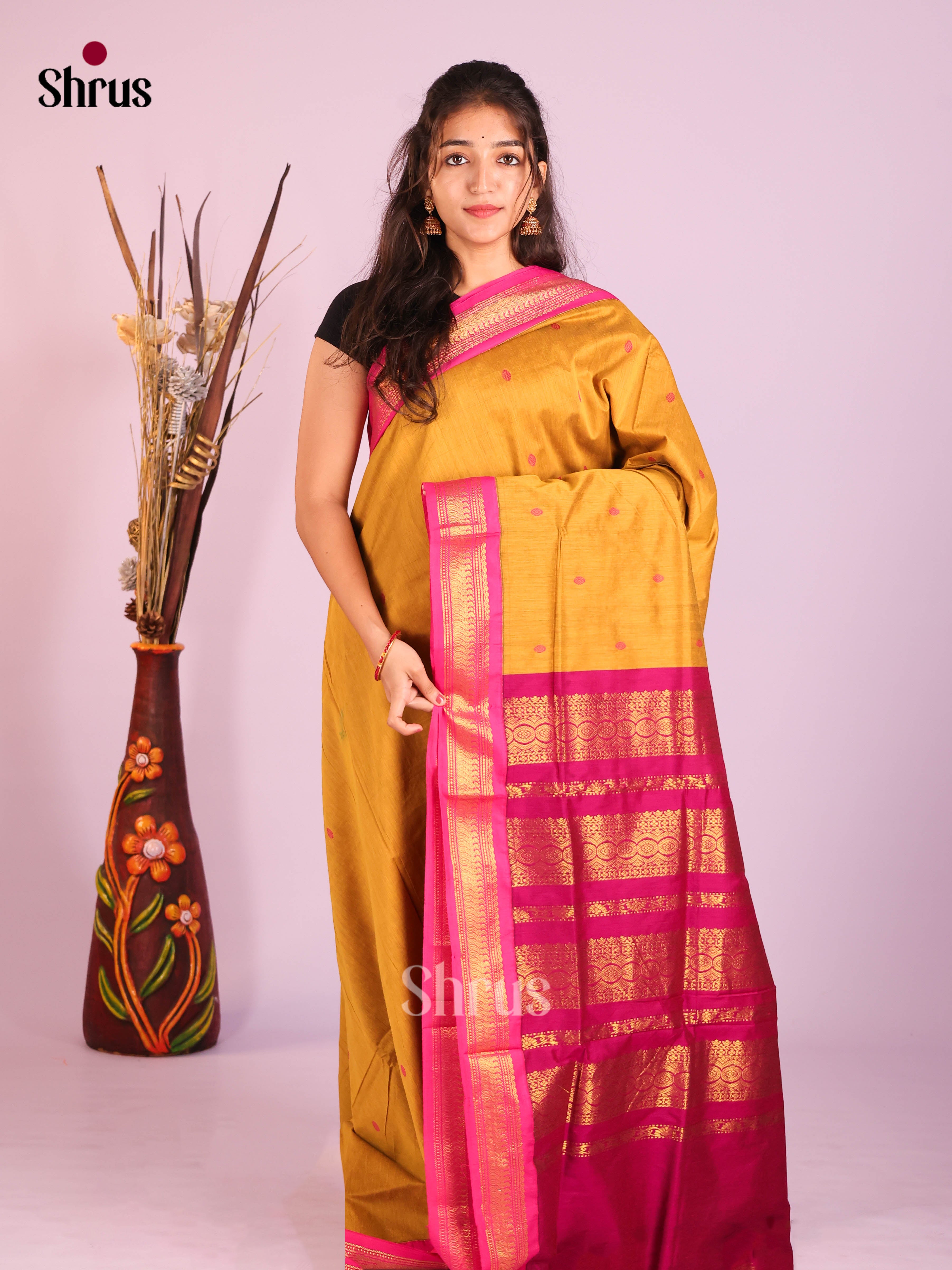 Mustard & Purple - Kalyani Cotton Saree - Shop on Shrus.com