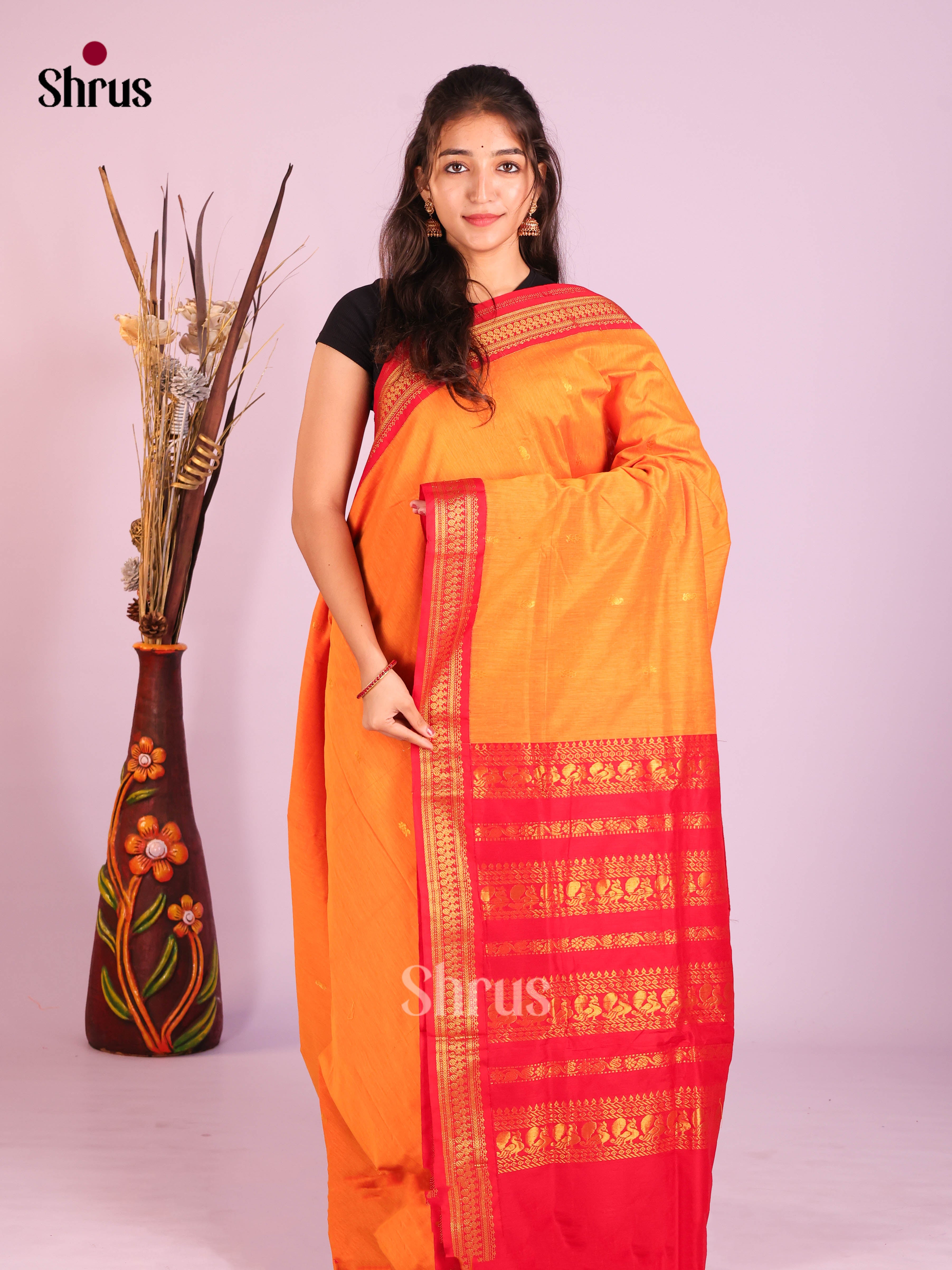 Mango Yellow & Red - Kalyani Cotton Saree