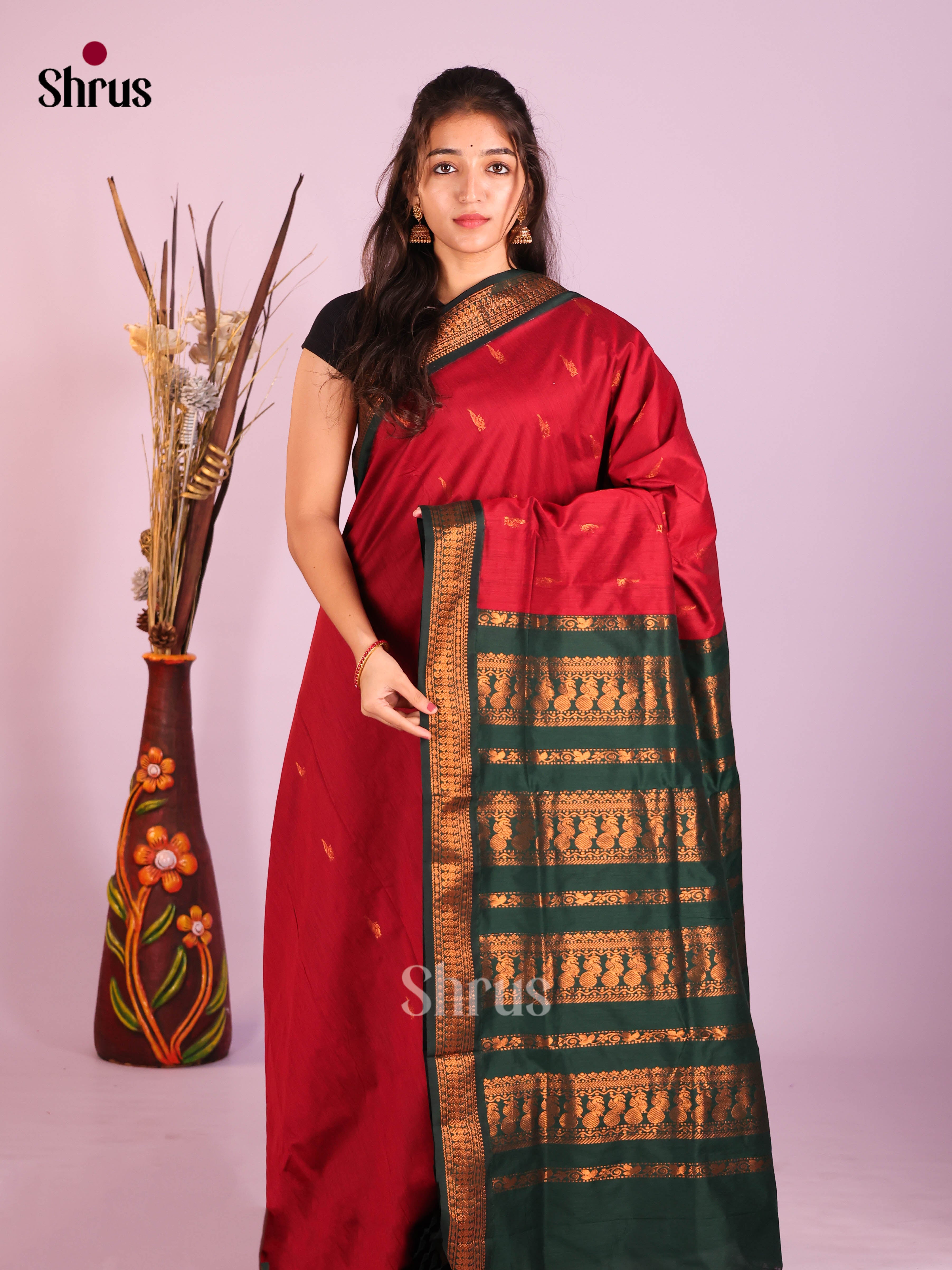 Red & Green - Kalyani Cotton Saree - Shop on Shrus.com