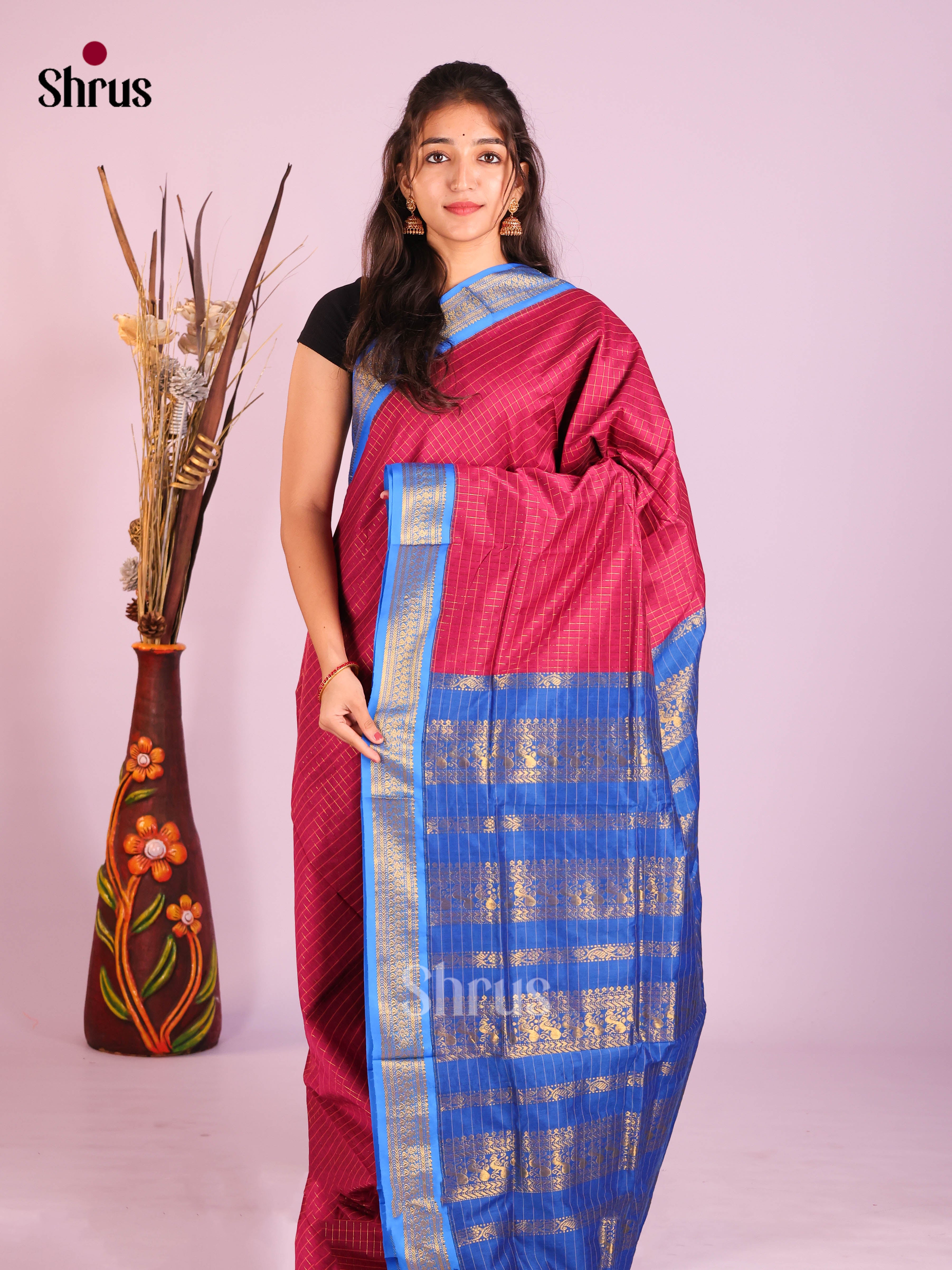 Maroon & Blue- Kalyani Cotton Saree