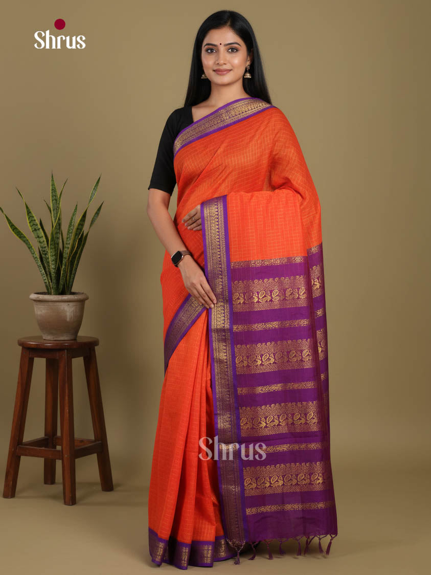 Orange & Purple - Kalyani Cotton Saree - Shop on Shrus.com