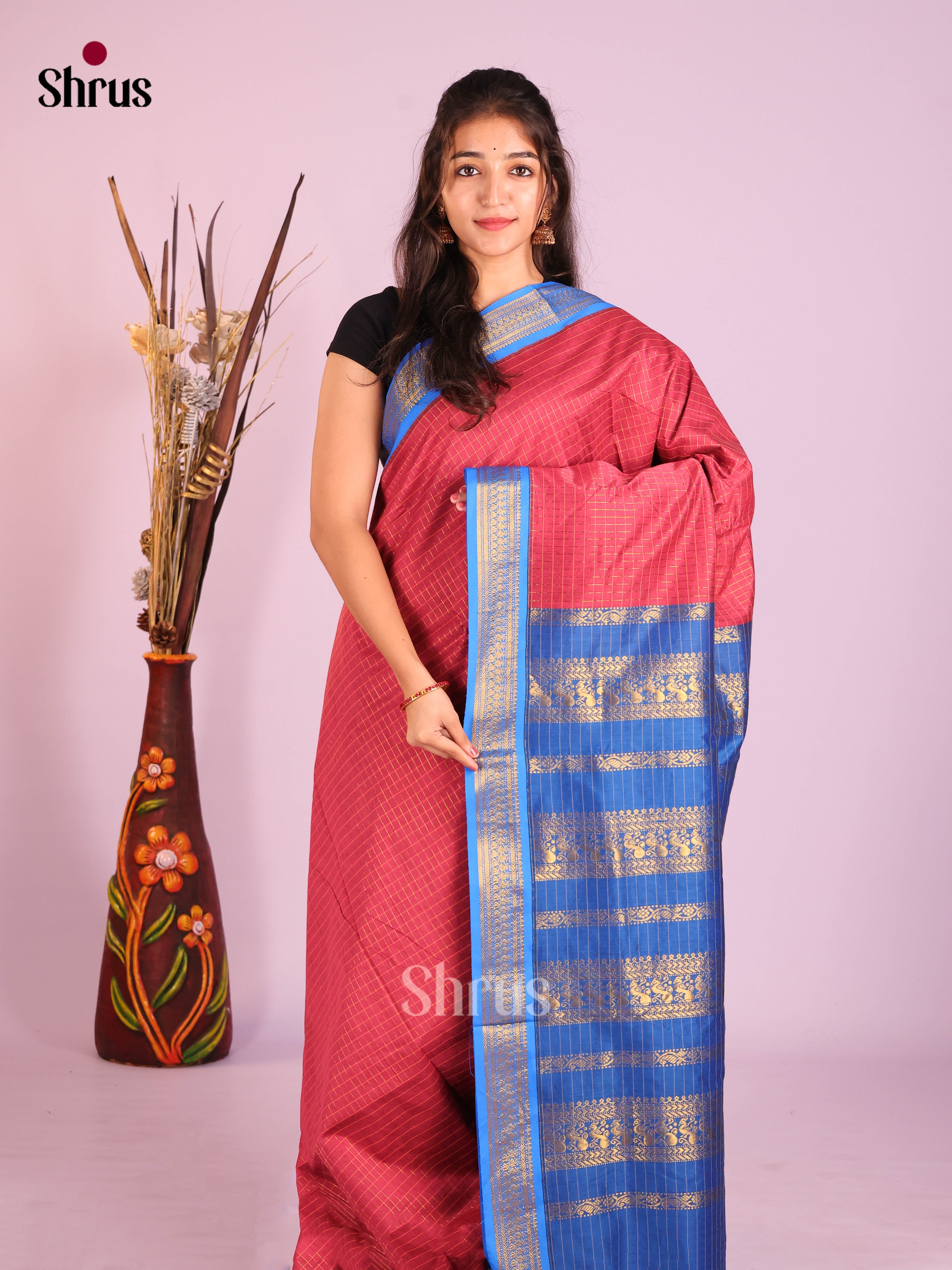 Red & Blue - Kalyani Cotton Saree - Shop on Shrus.com
