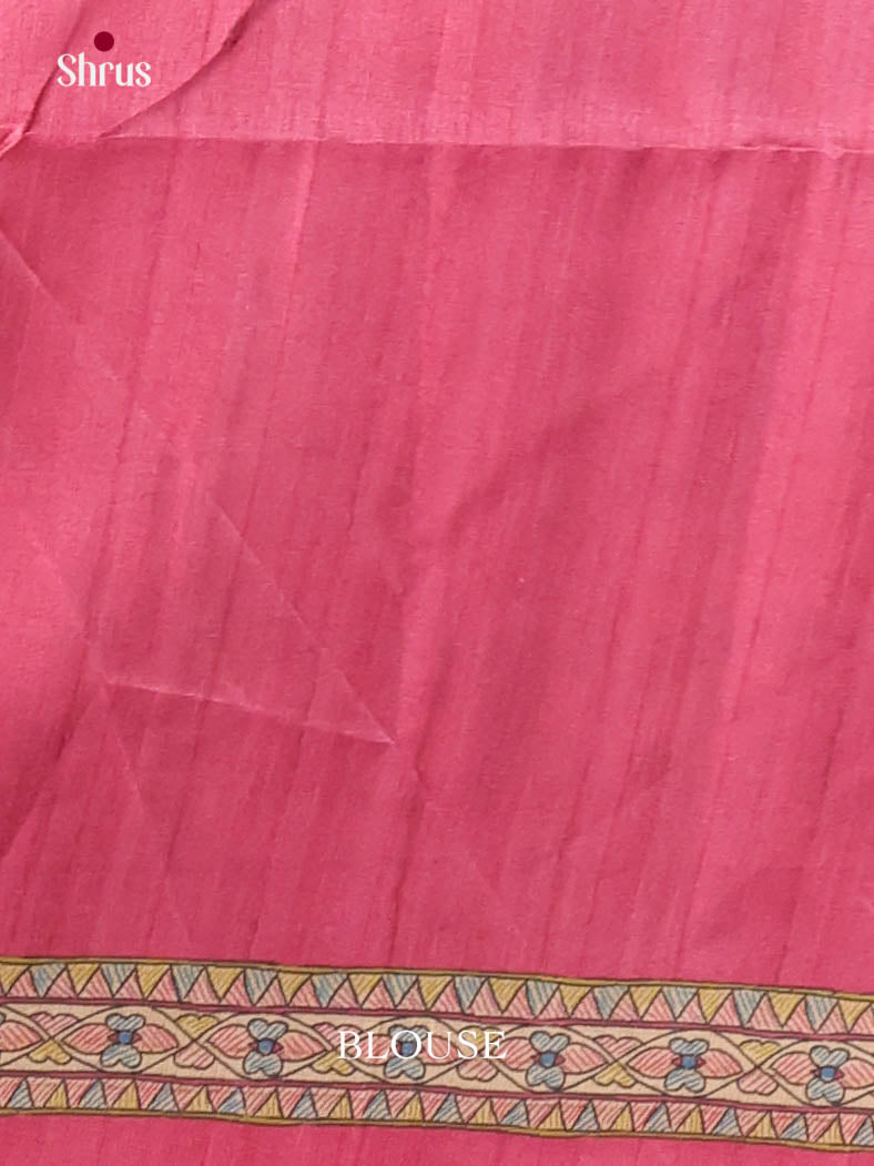 Pink & Cream - Printed Madhubani Saree