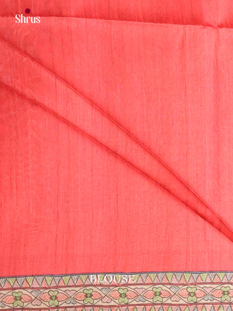 Red & Cream - Printed Madhubani Saree