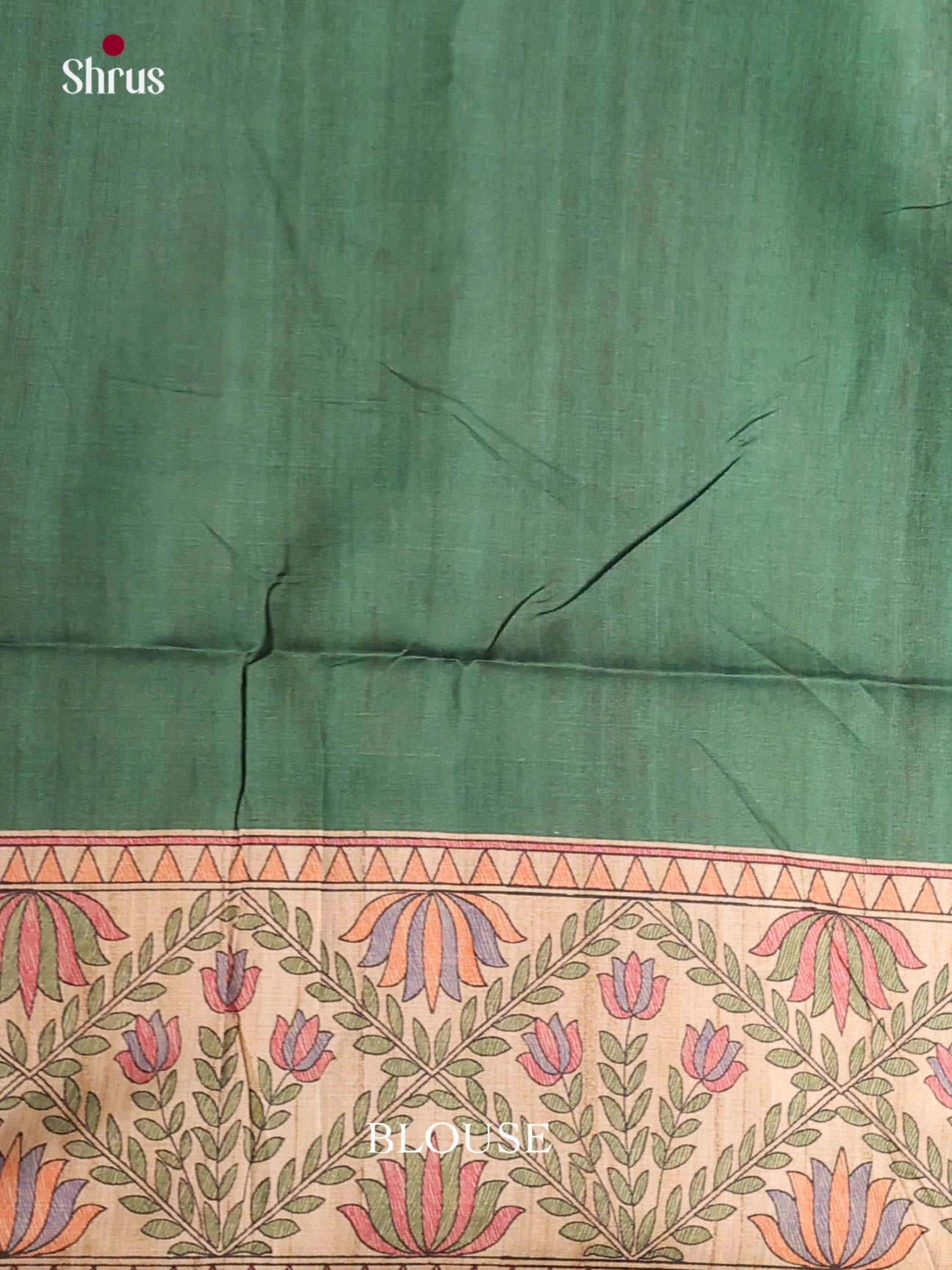 Green & Cream - Printed Madhubani Saree