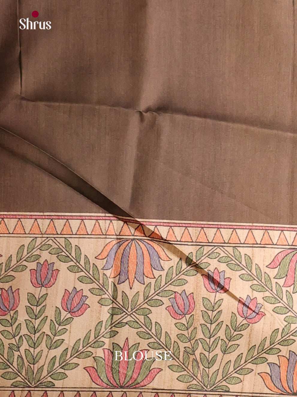 Brown & Cream - Printed Madhubani Saree