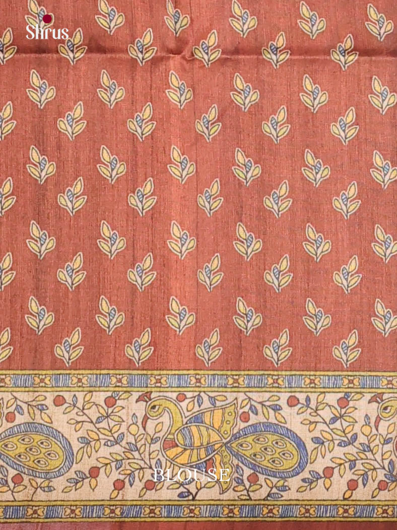 Brown - Printed Madhubani Saree