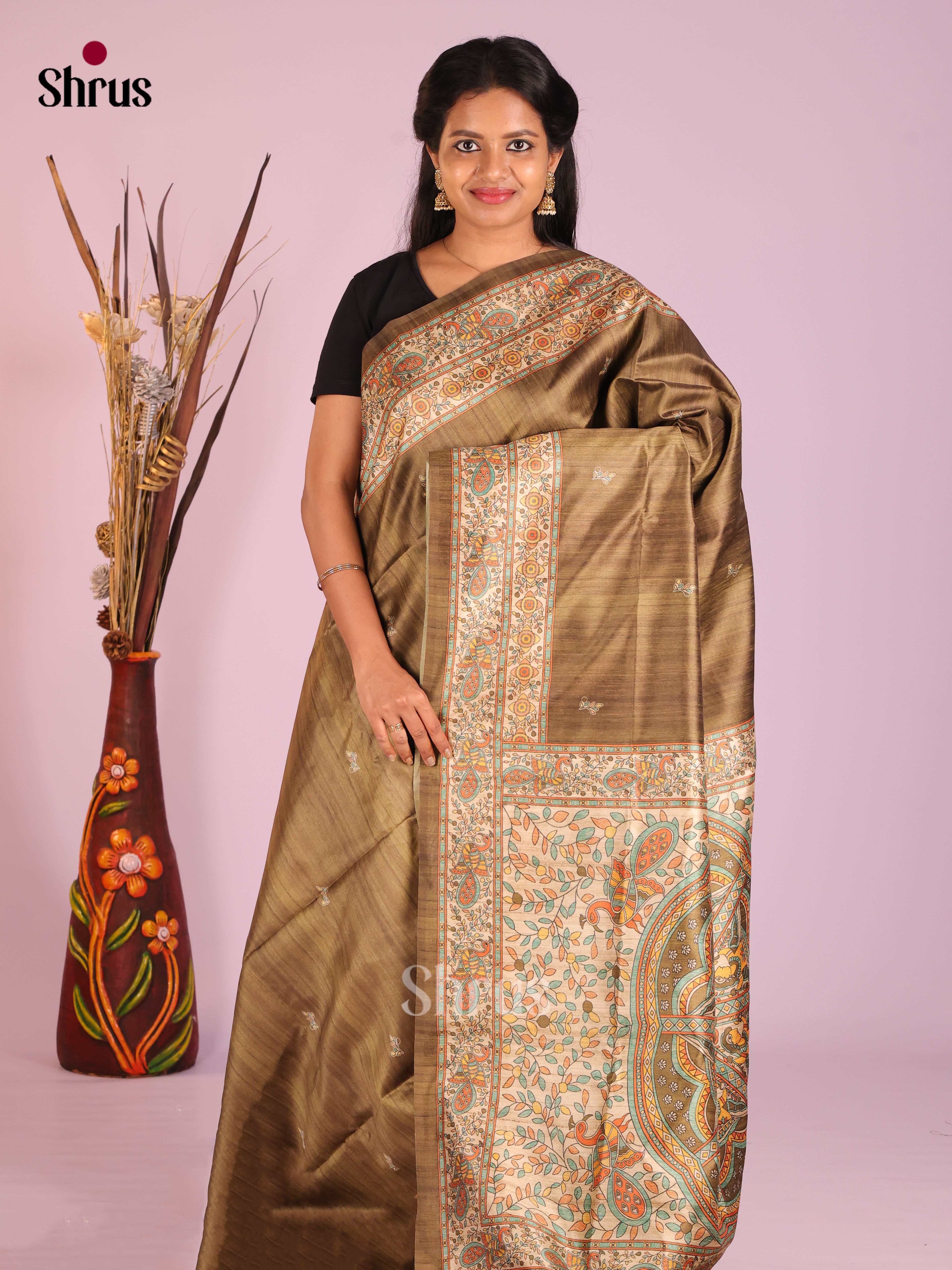 Chutney Green & Cream - Printed Madhubani Saree