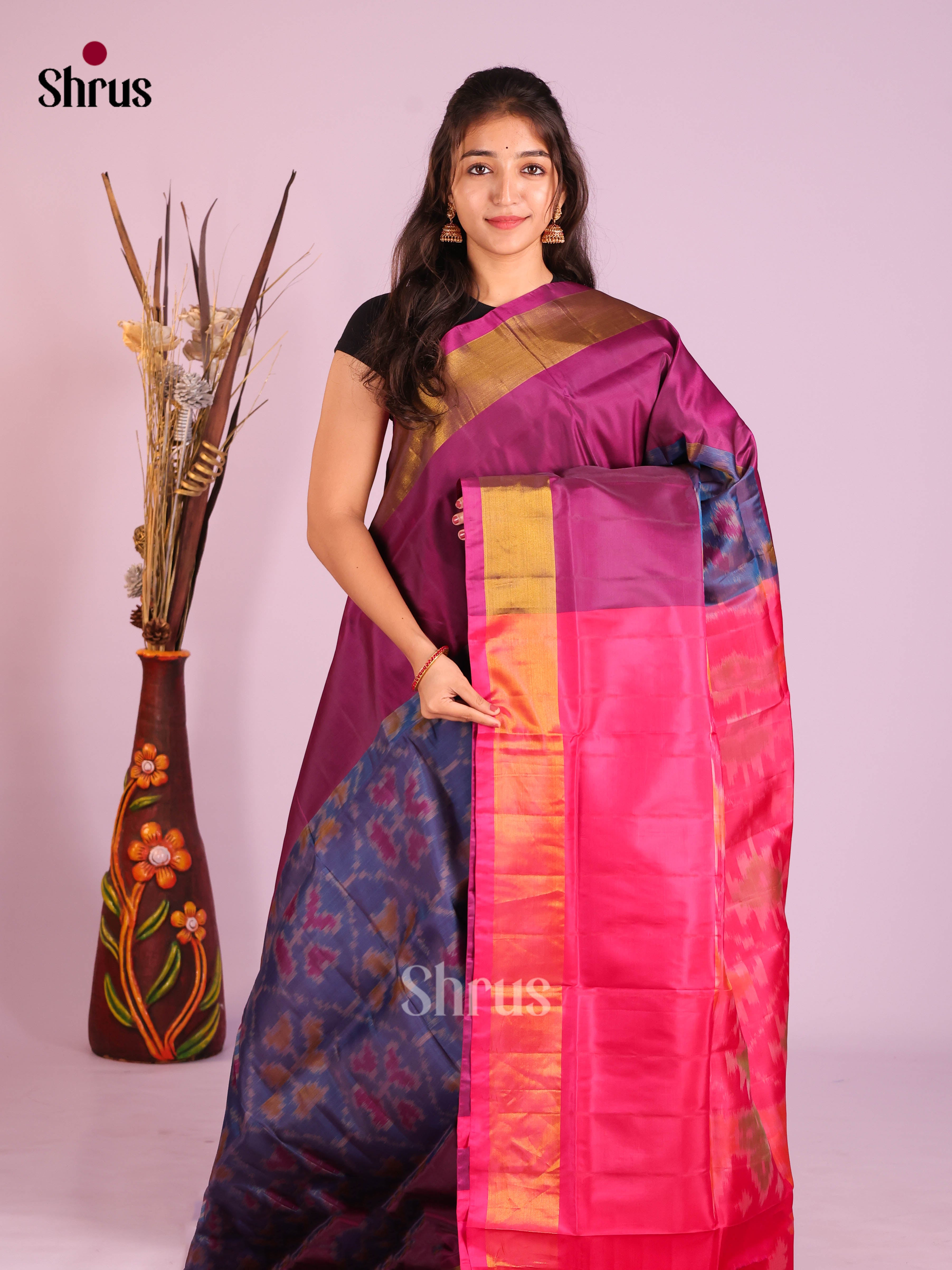 Blue & Pink- Semi uppada Saree