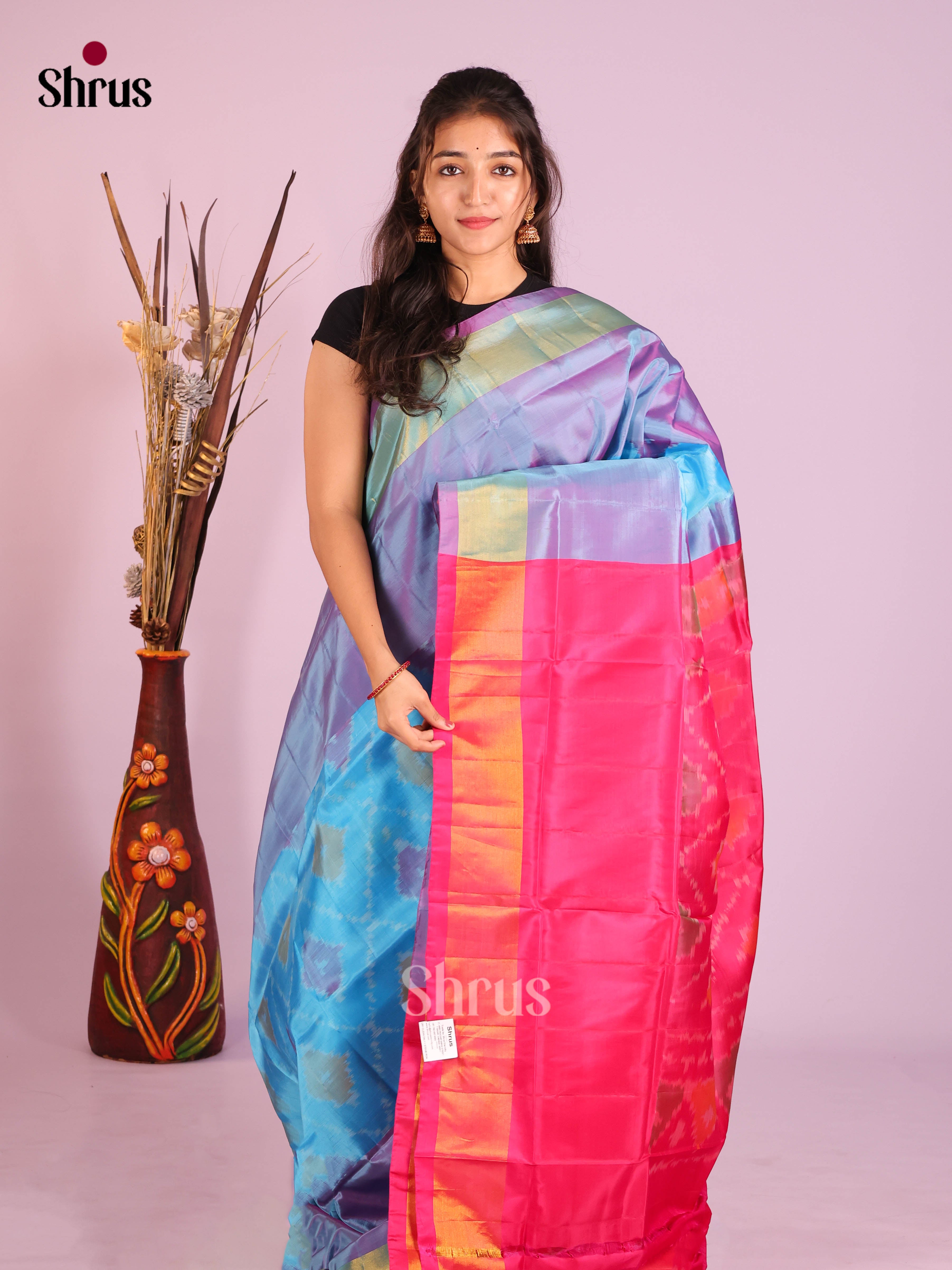 Blue & Pink - Semi uppada Saree
