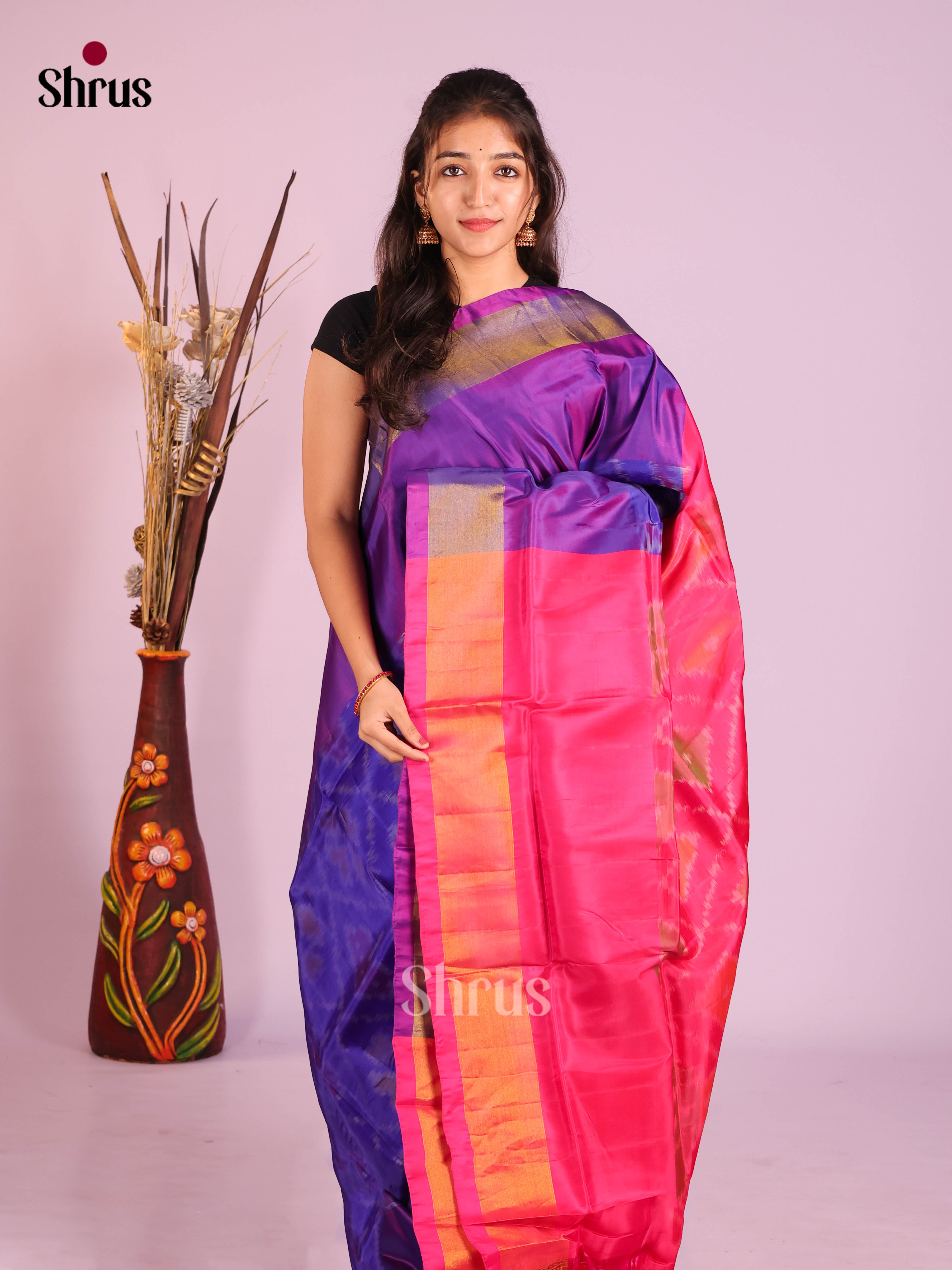 Blue & Pink - Semi uppada Saree