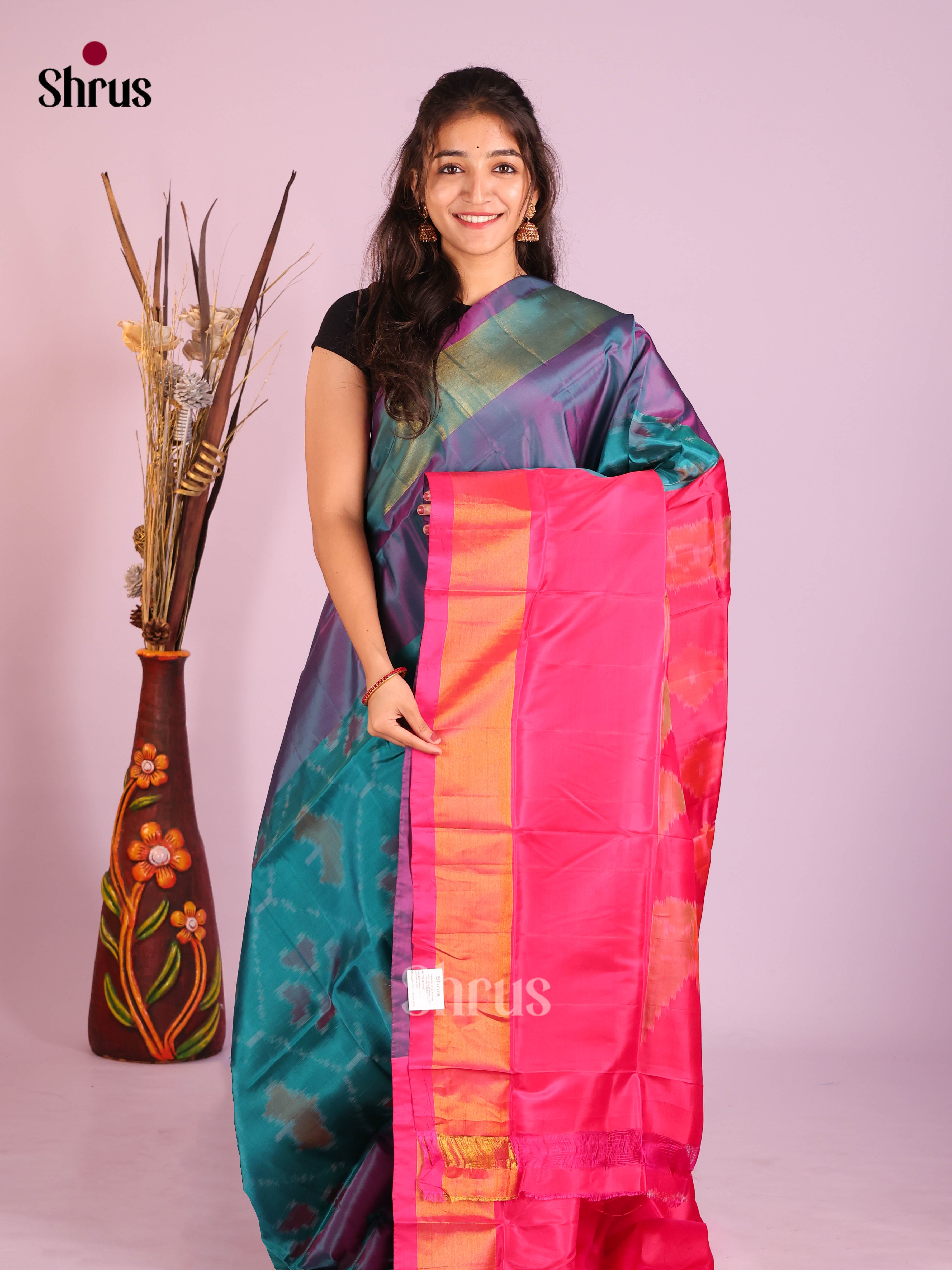 Blue & Pink - Semi uppada Saree