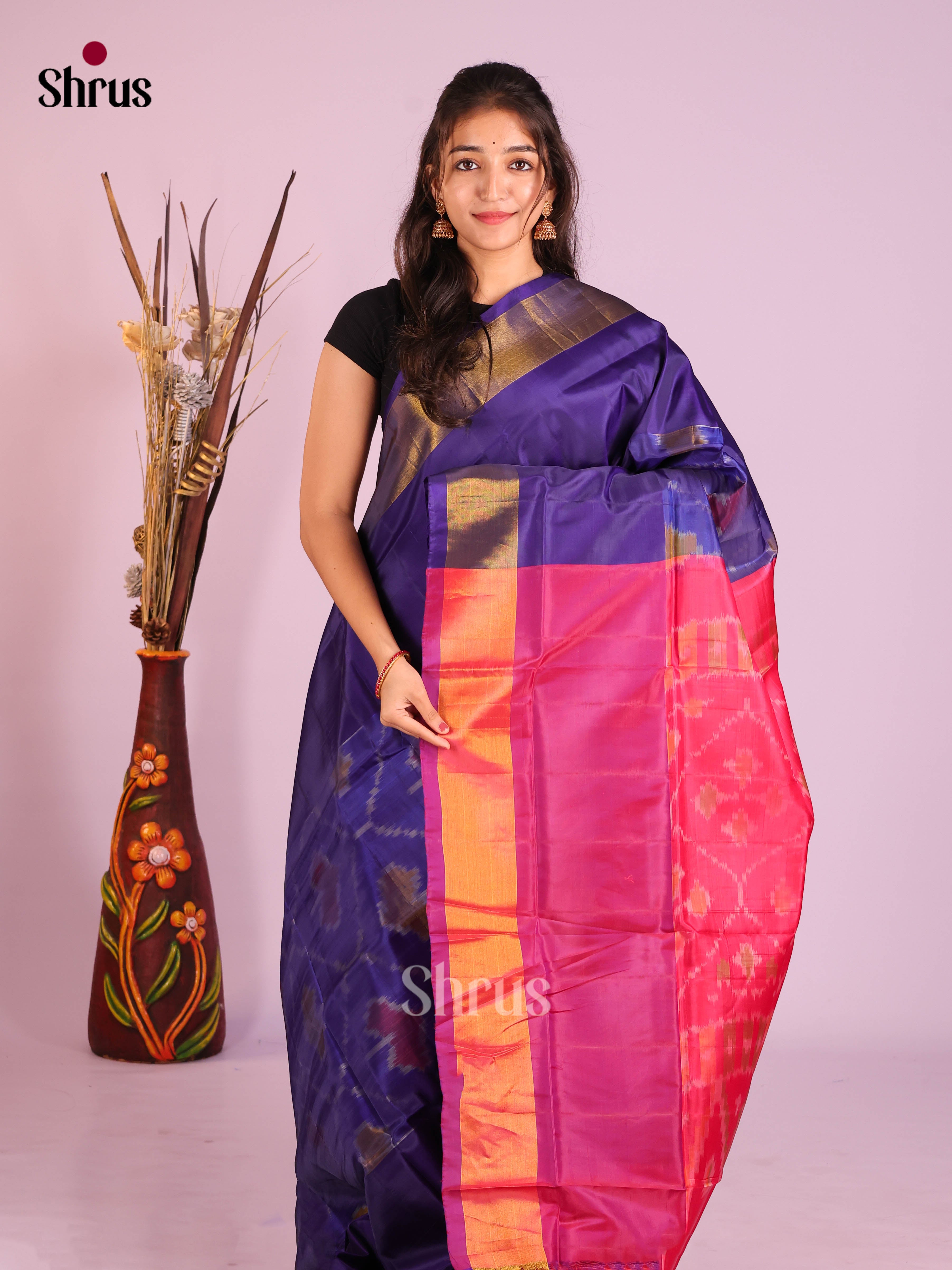 Blue & Pink - Semi uppada Saree