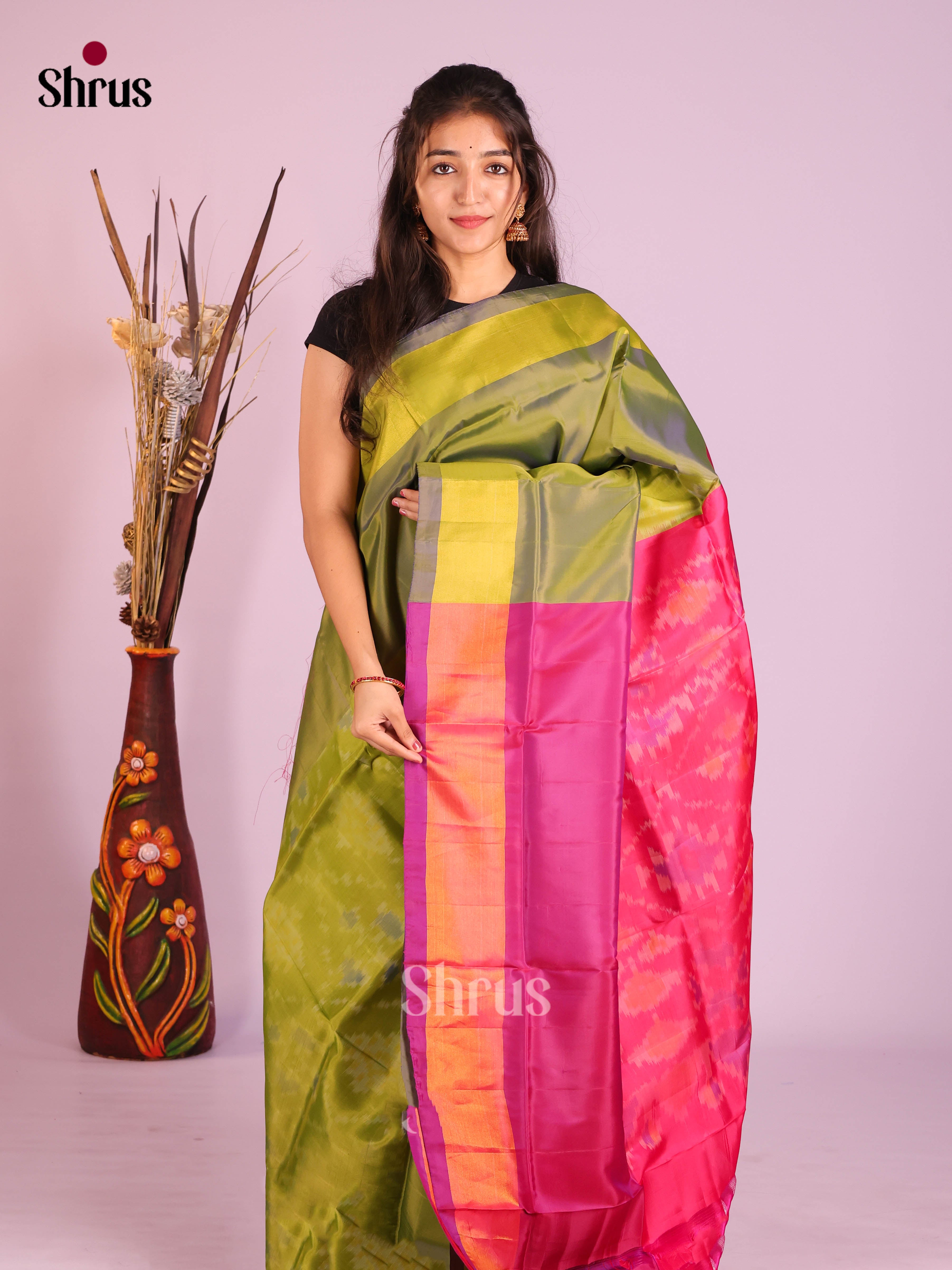 Green & Pink- Semi uppada Saree - Shop on Shrus.com