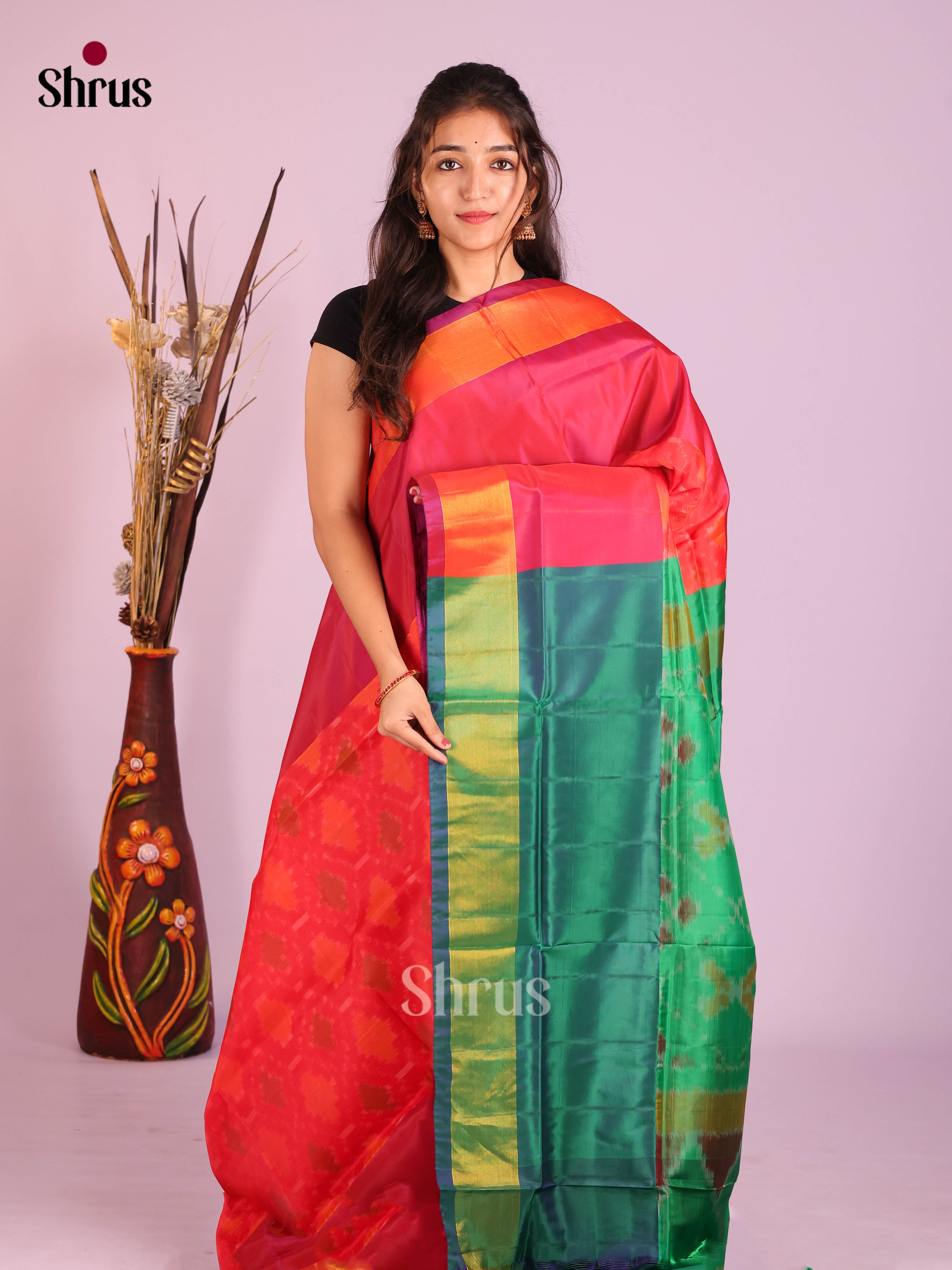 Red & Green - Semi uppada Saree