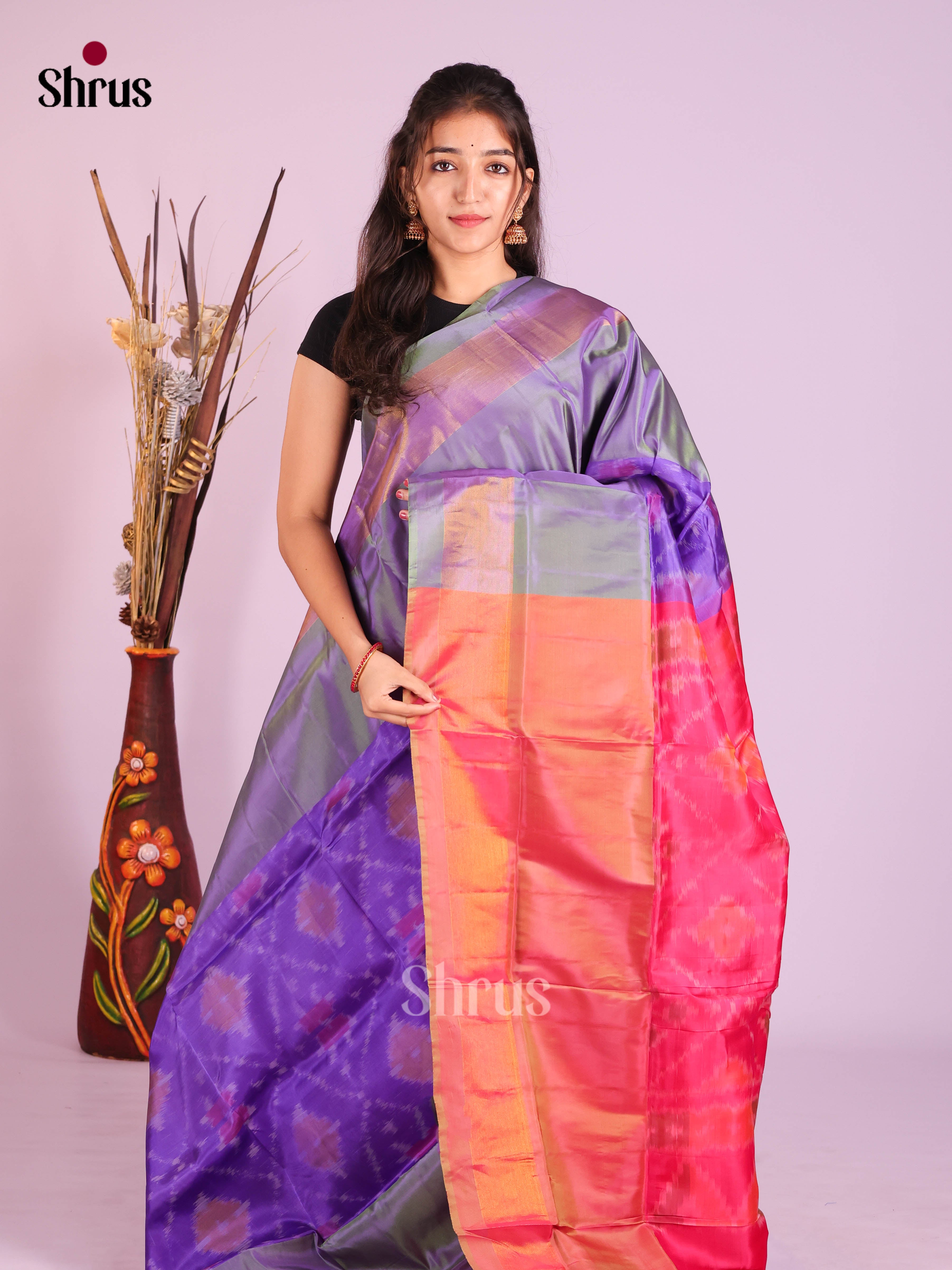 Blue & Pink - Semi uppada Saree