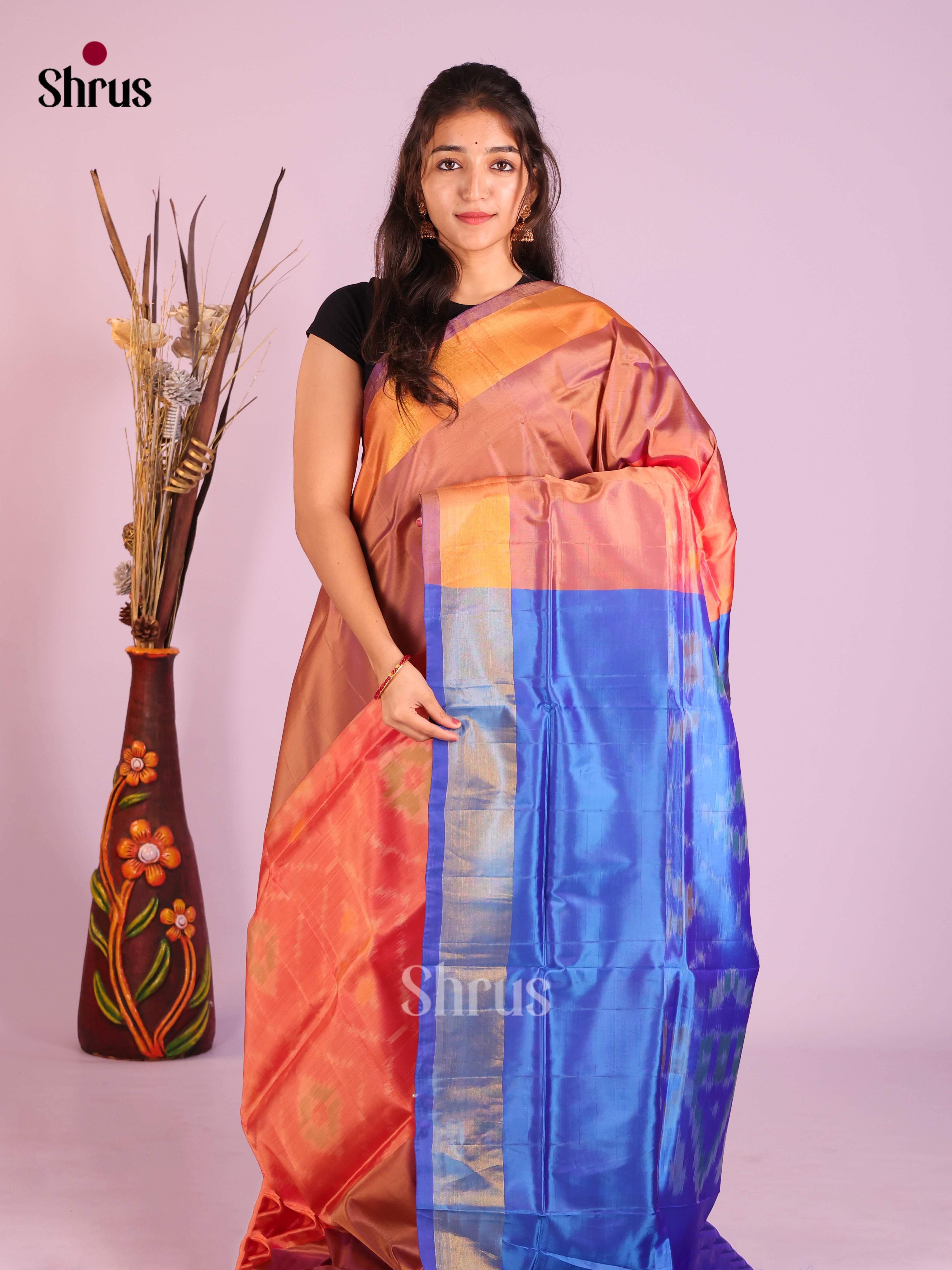 Orange & Blue- Semi uppada Saree
