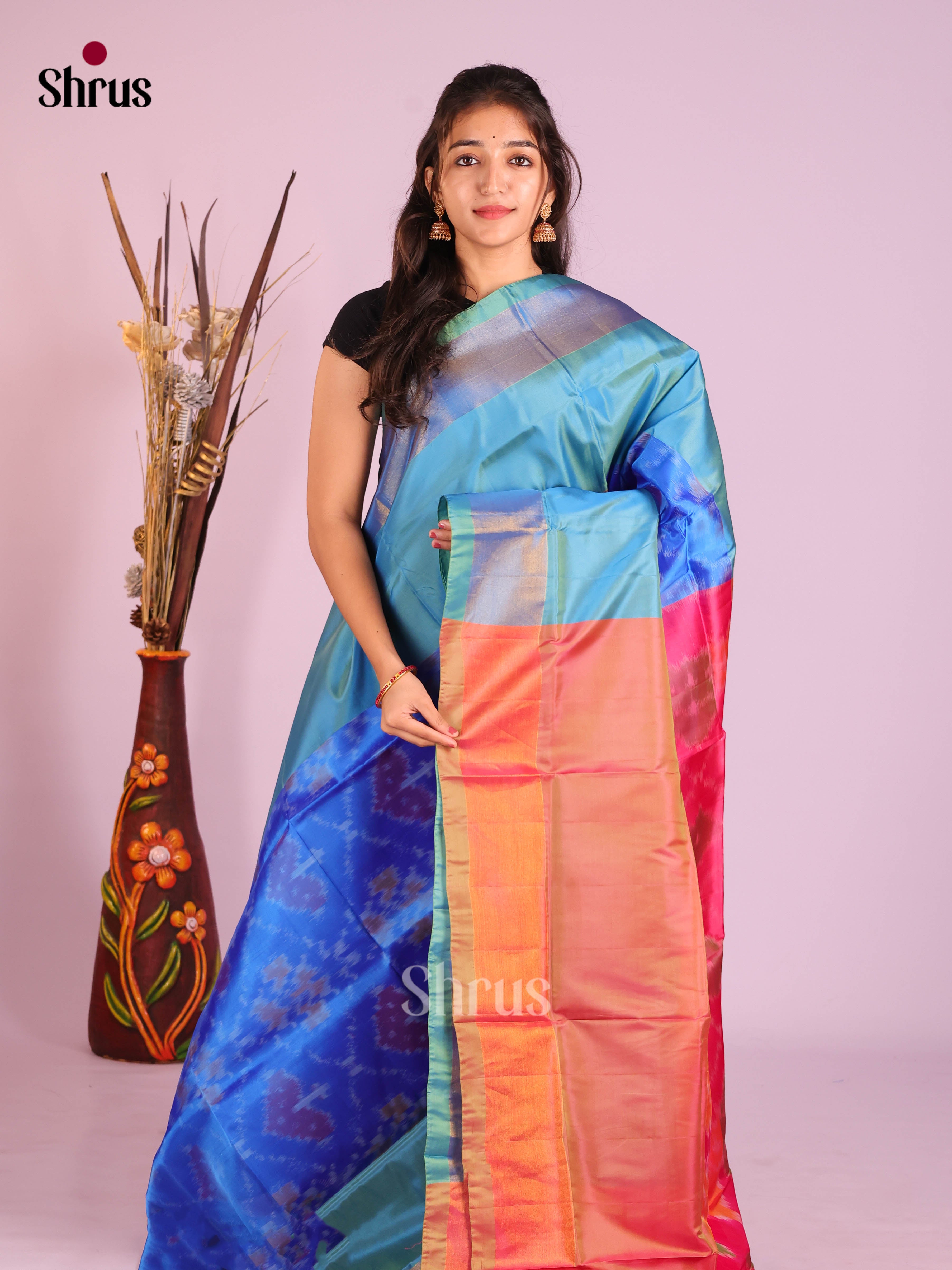 Blue & Pink - Semi uppada Saree