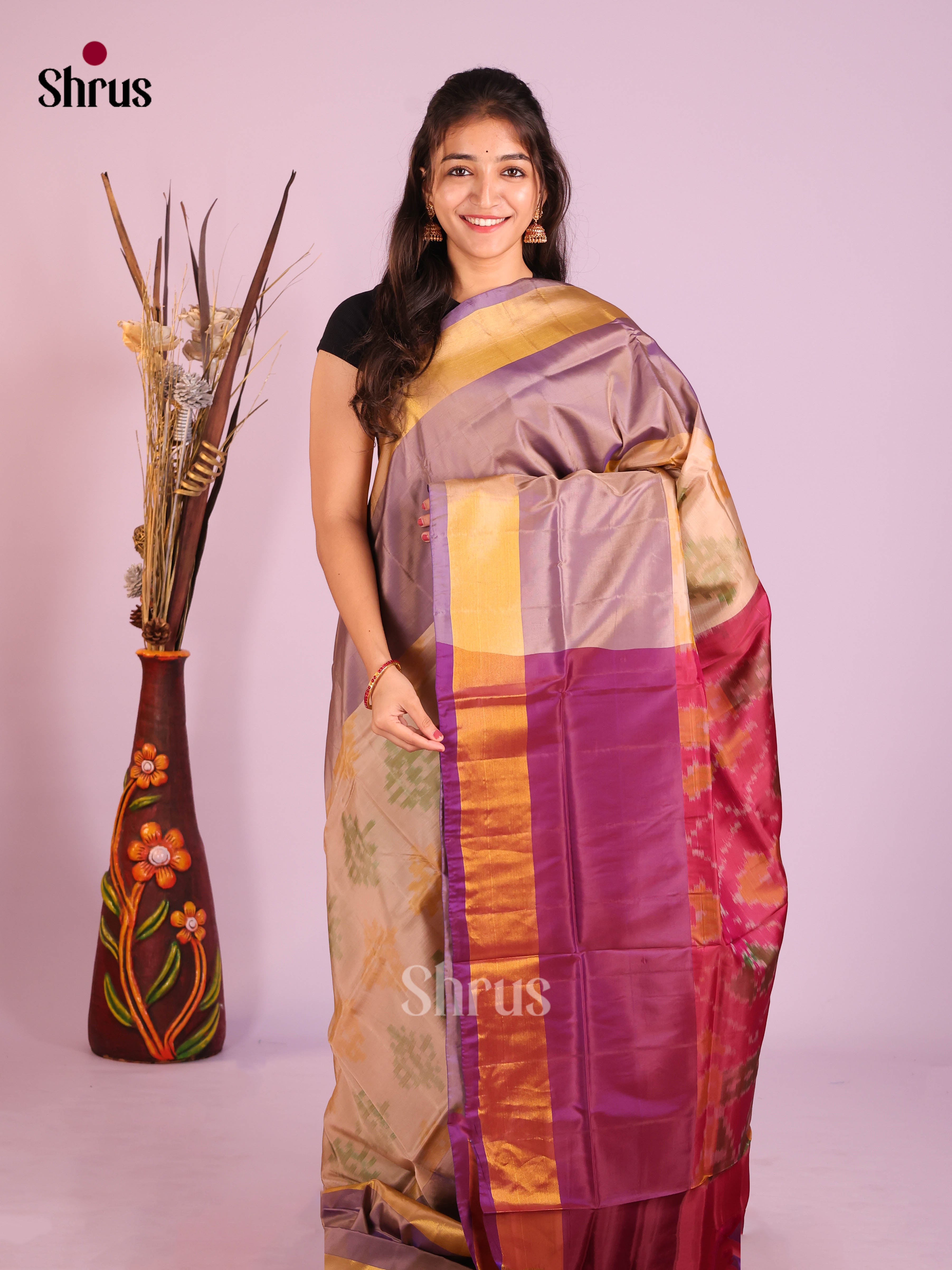 Grey & Purple- Semi uppada Saree - Shop on Shrus.com