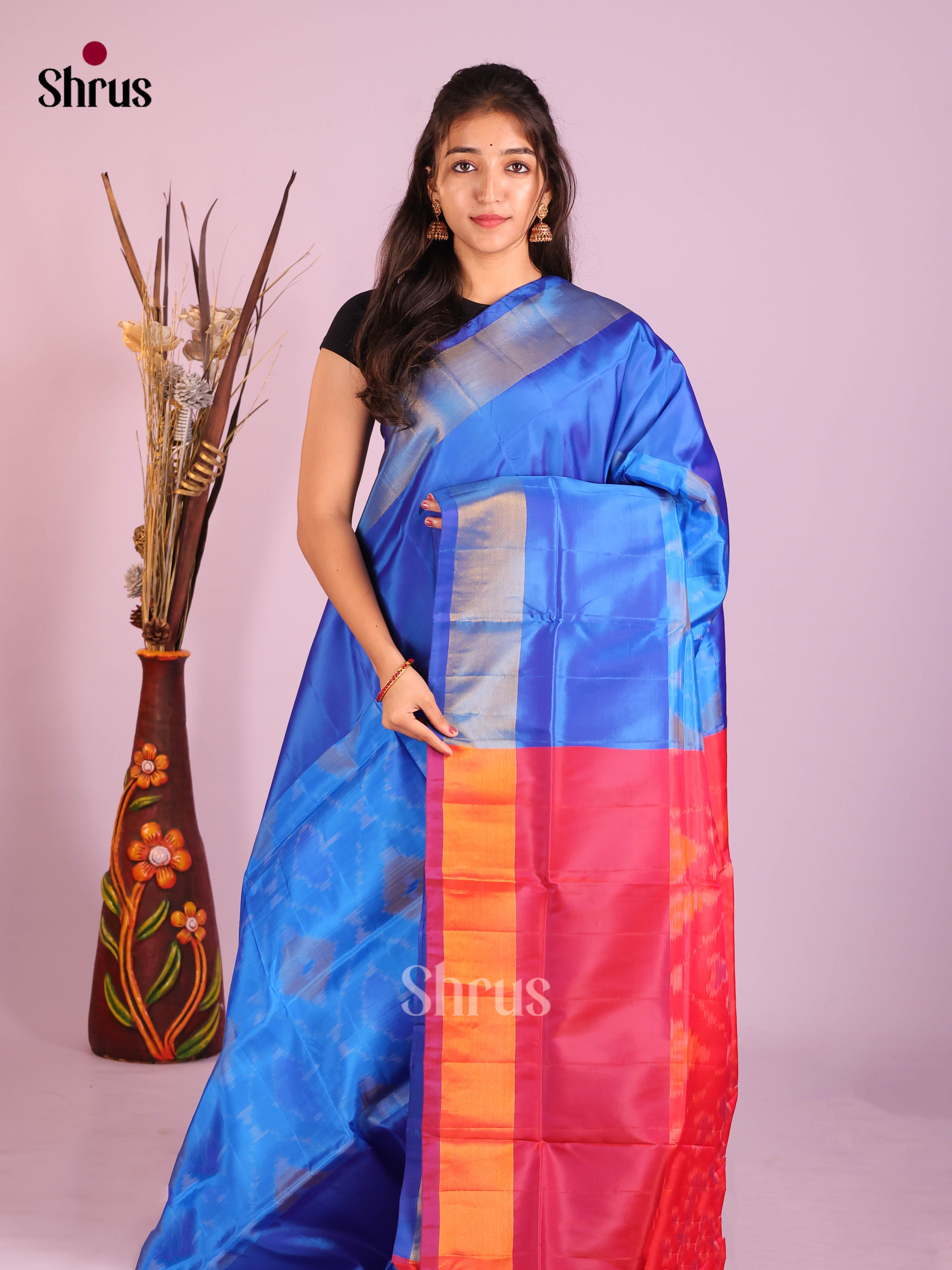 Blue & Maroon - Semi uppada Saree