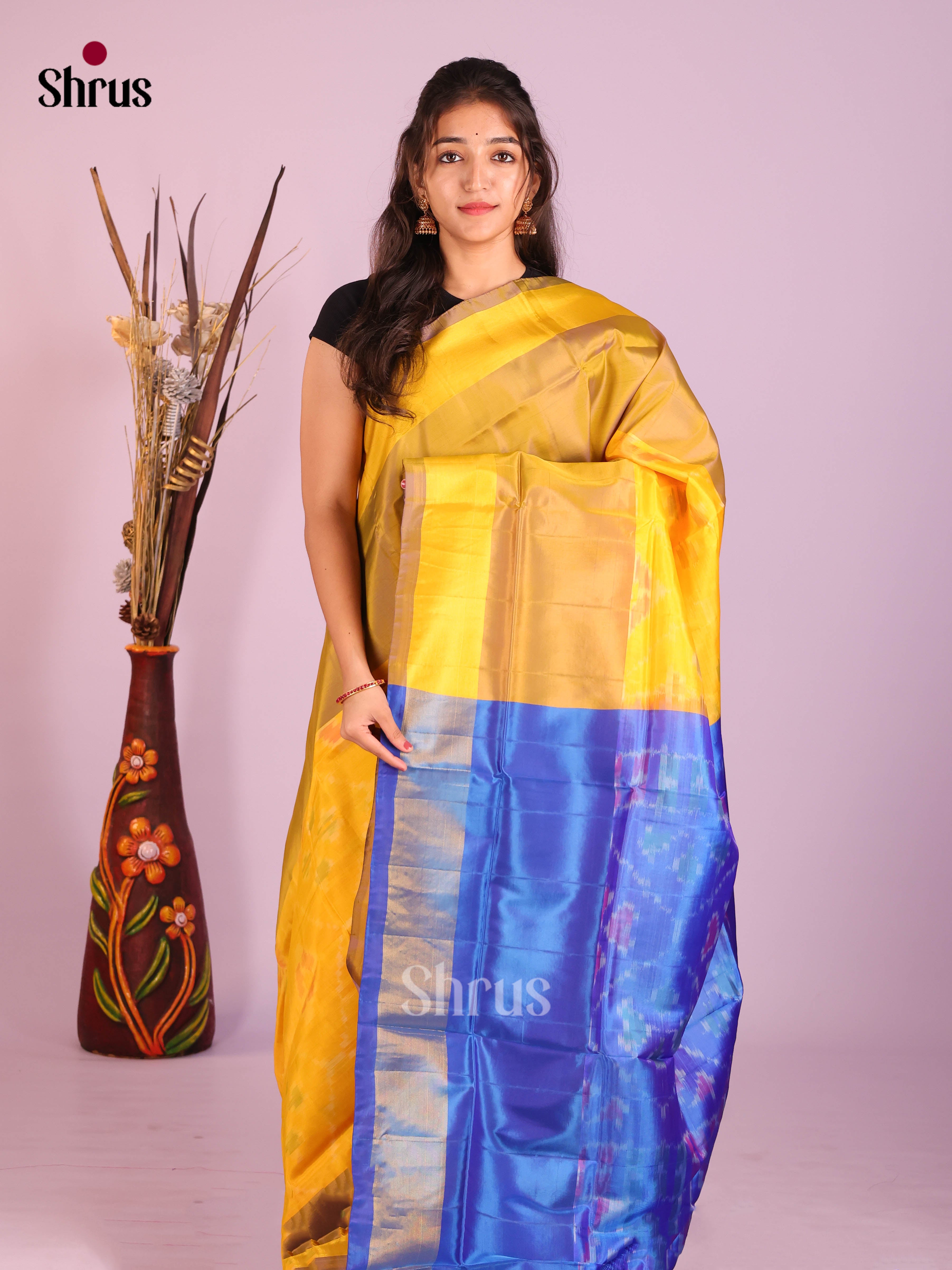 Yellow & Blue- Semi uppada Saree