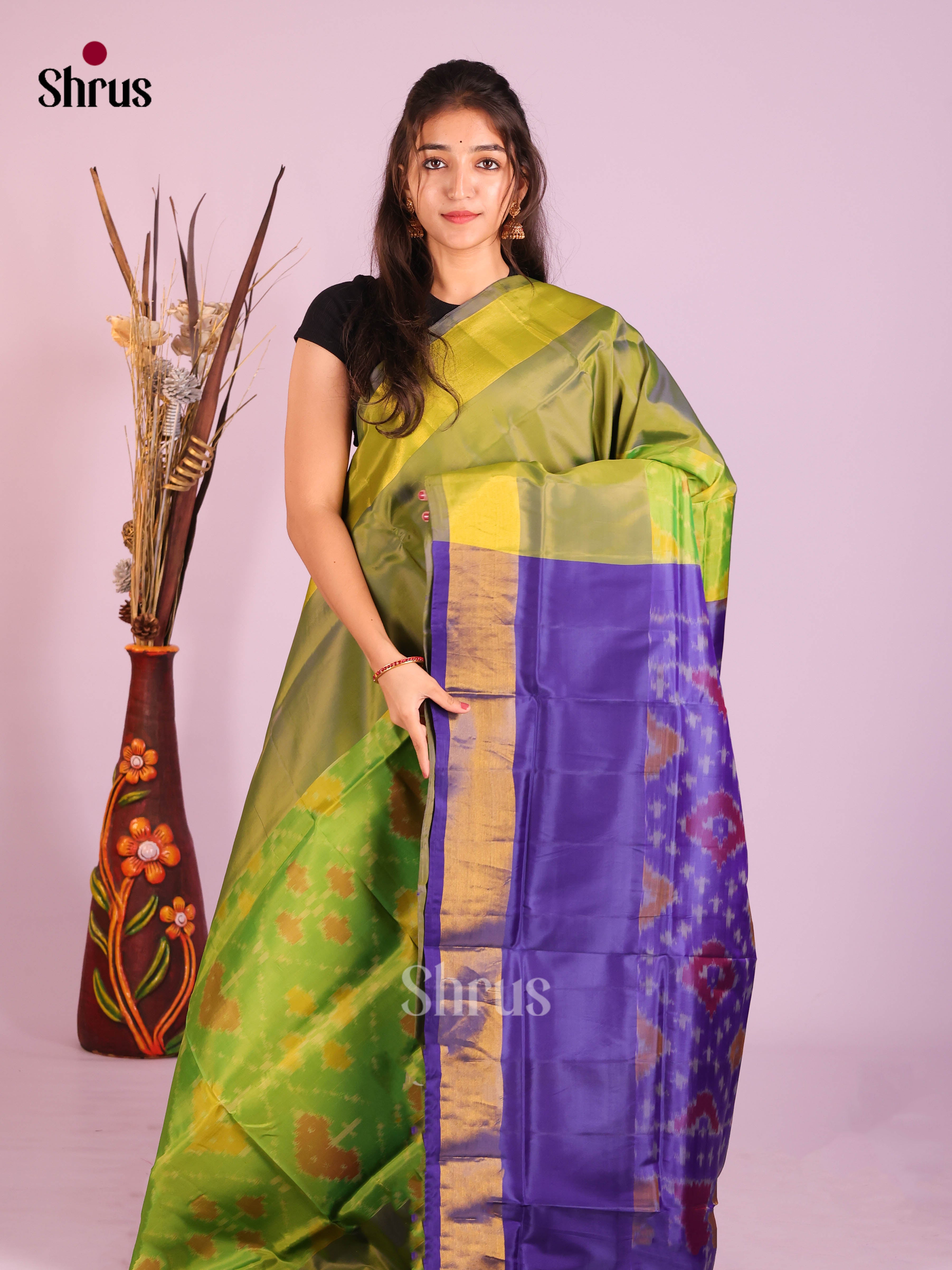 Green & blue - Semi uppada Saree - Shop on Shrus.com
