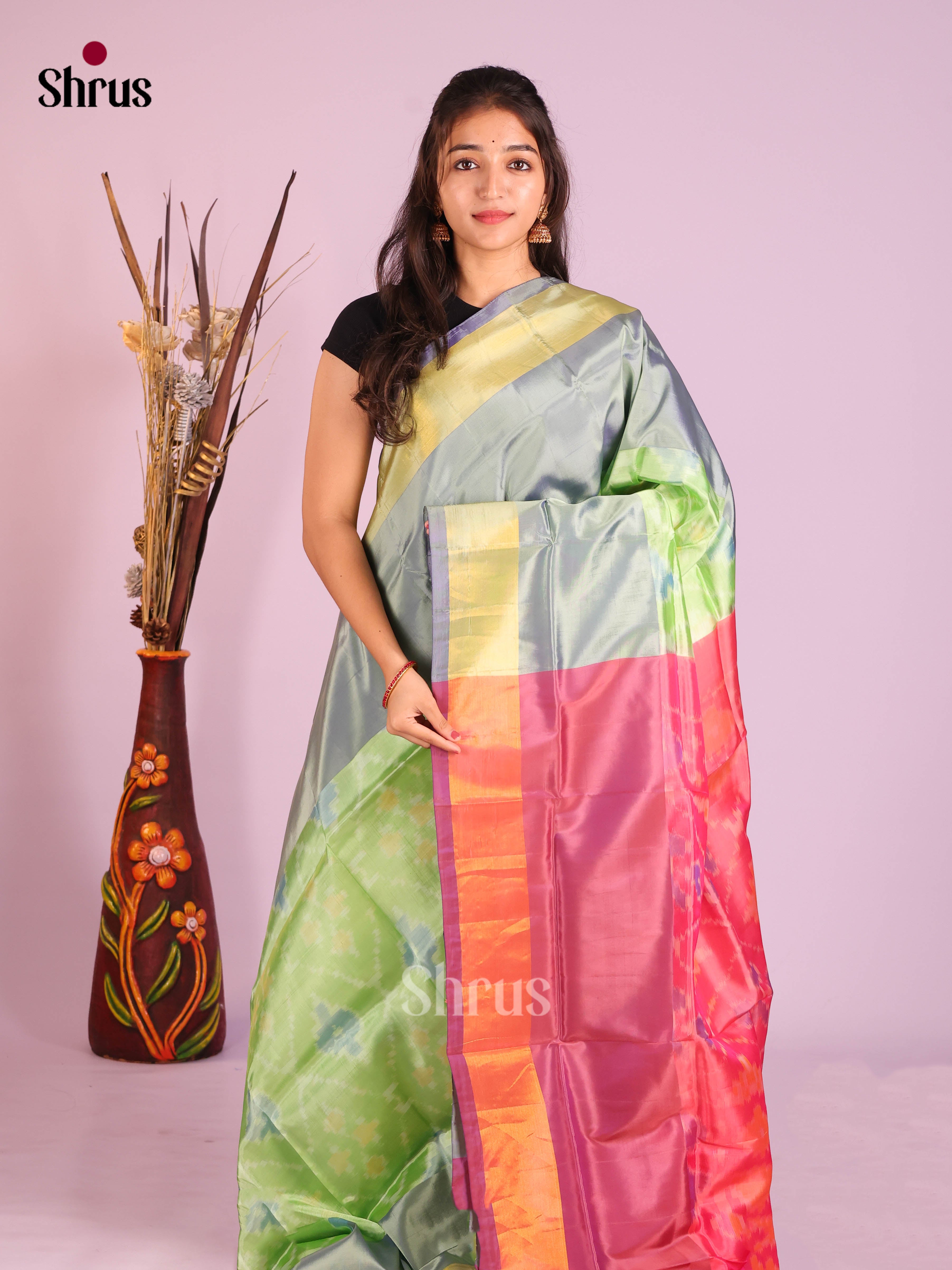 Pista Green & Pink - Semi uppada Saree
