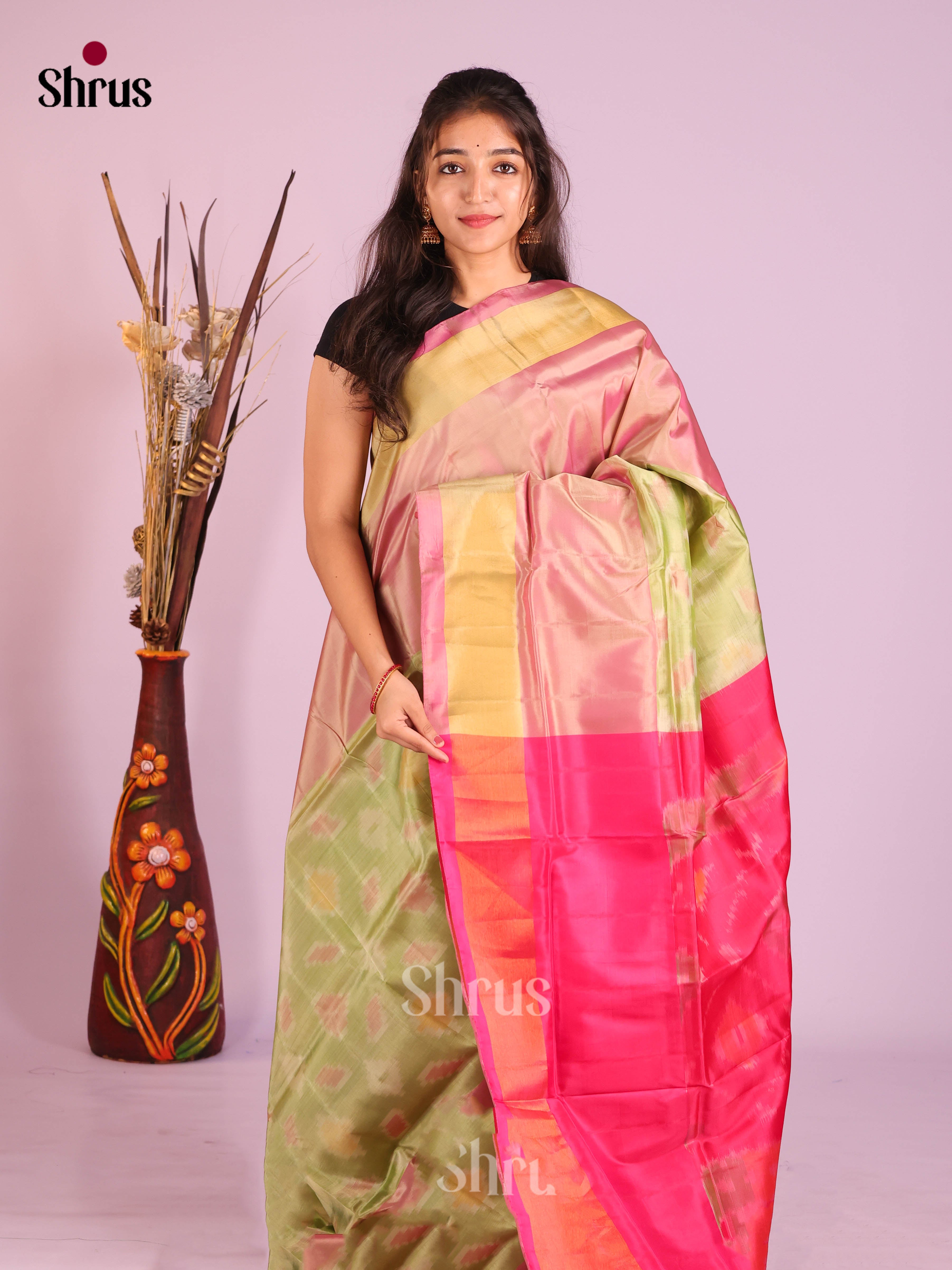Pastel Green & Pink - Semi uppada Saree