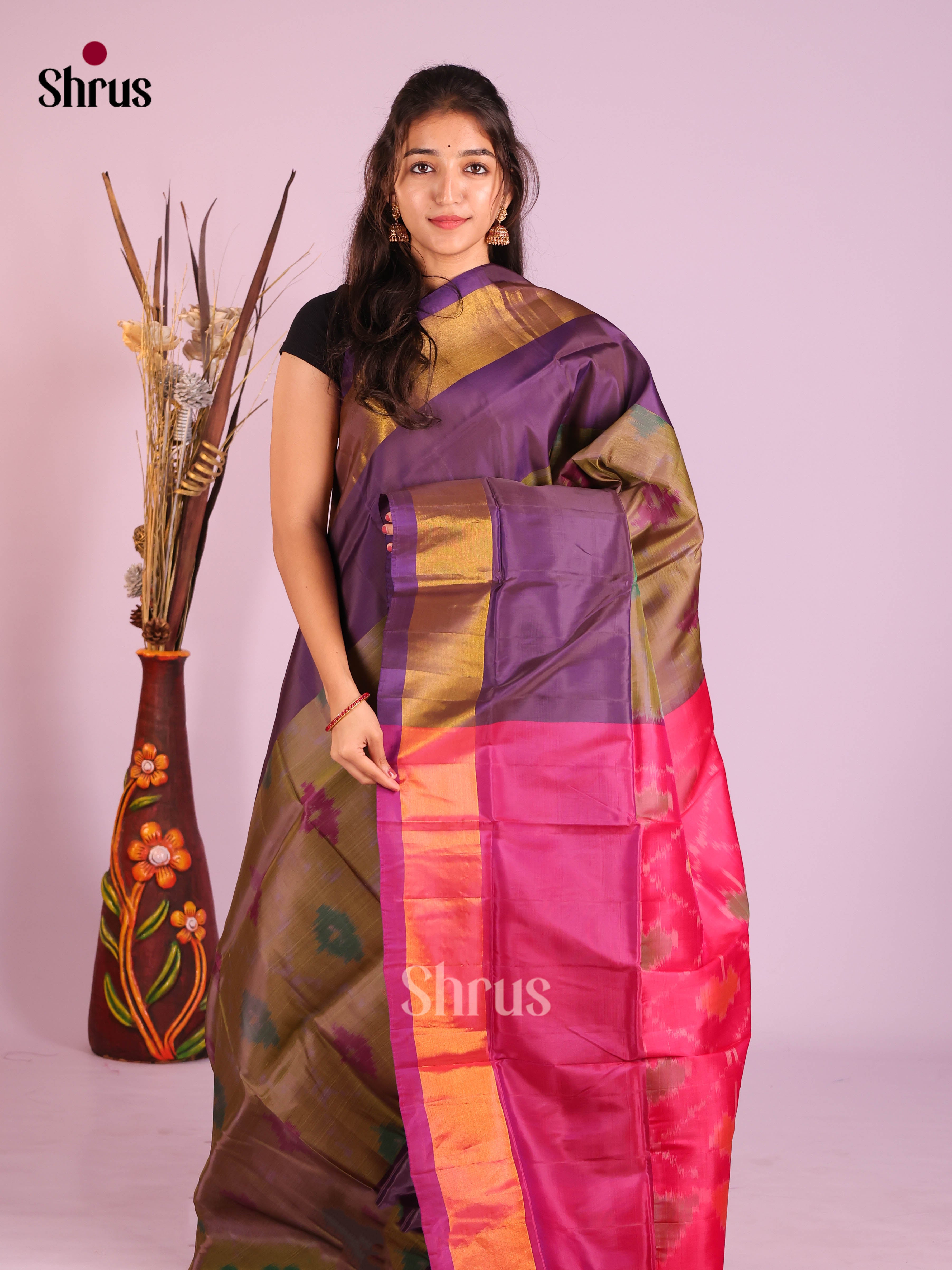Army Green & Purple- Semi uppada Saree