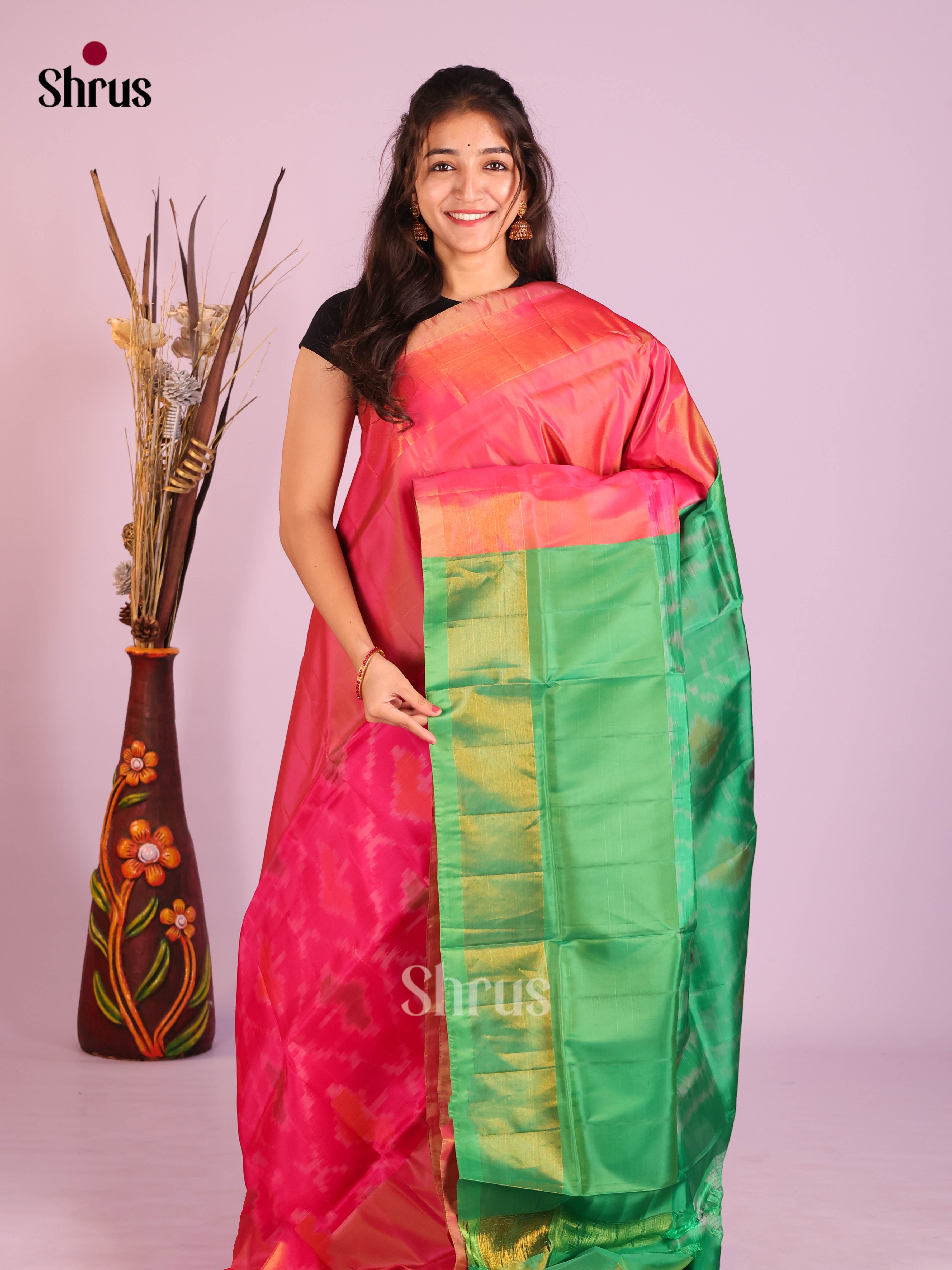 Pink & green- Semi uppada Saree