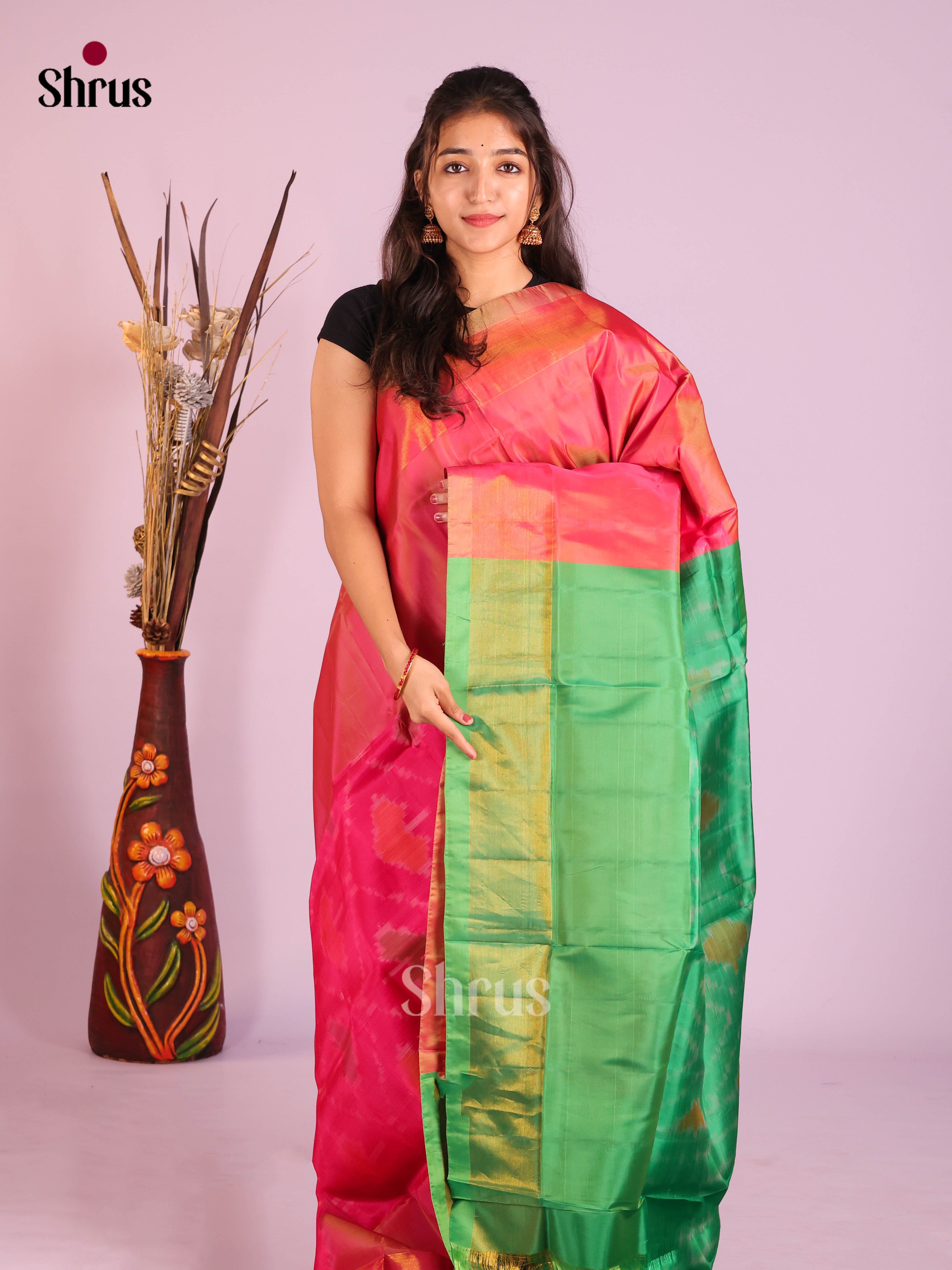 Pink & Green - Semi uppada Saree