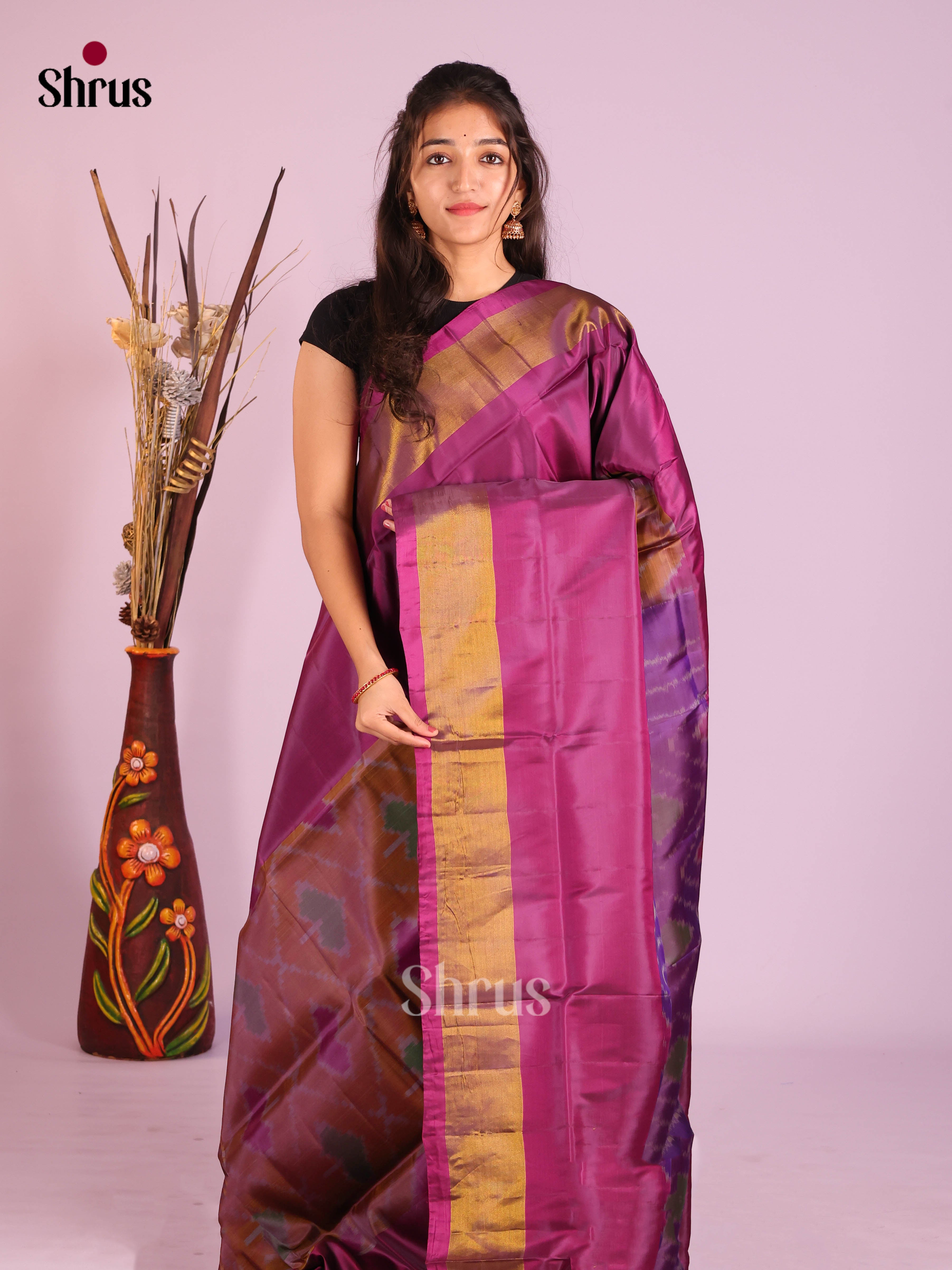 Brown & Purple - Semi uppada Saree