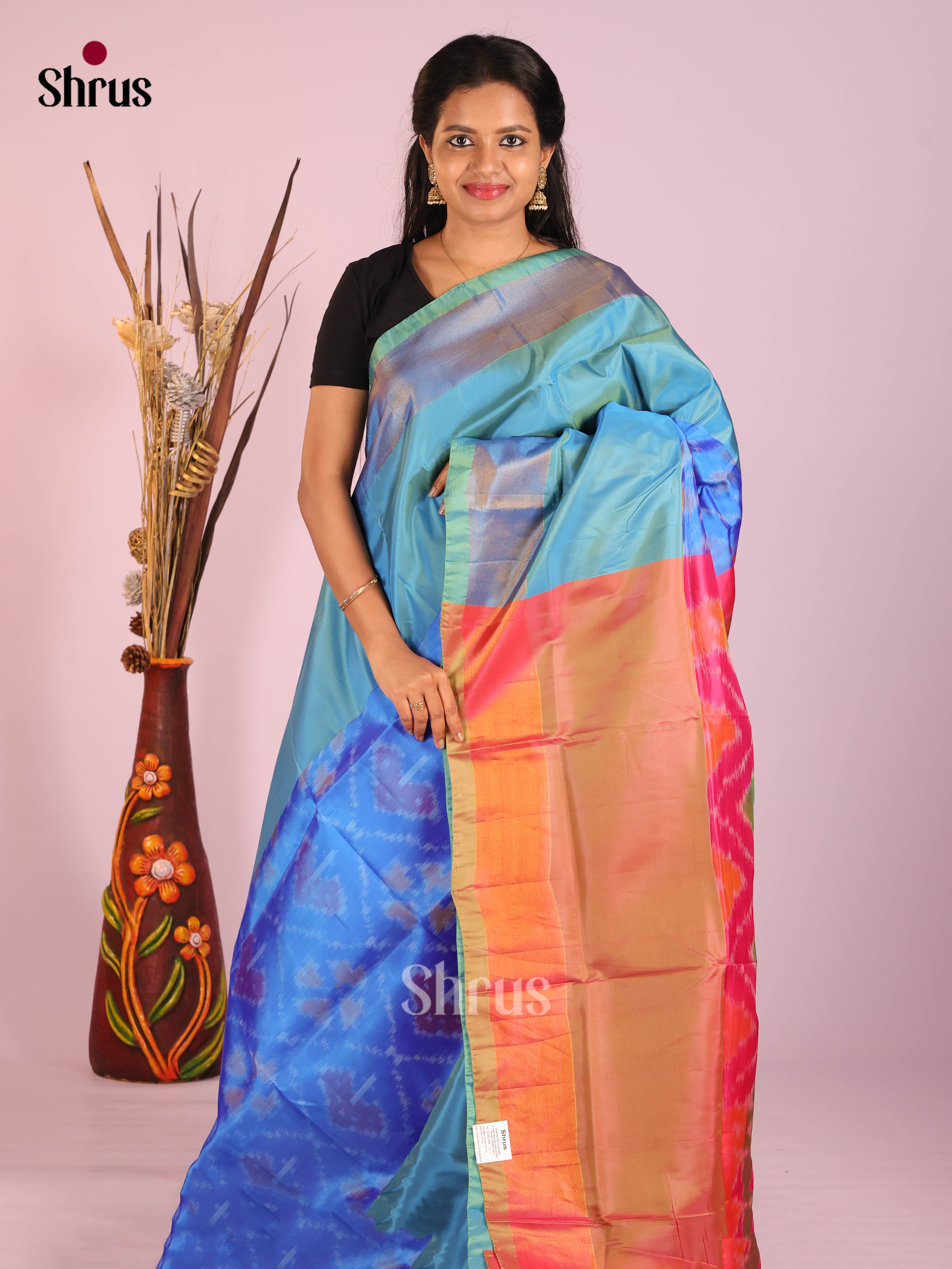 Blue & Pink - Semi uppada Saree
