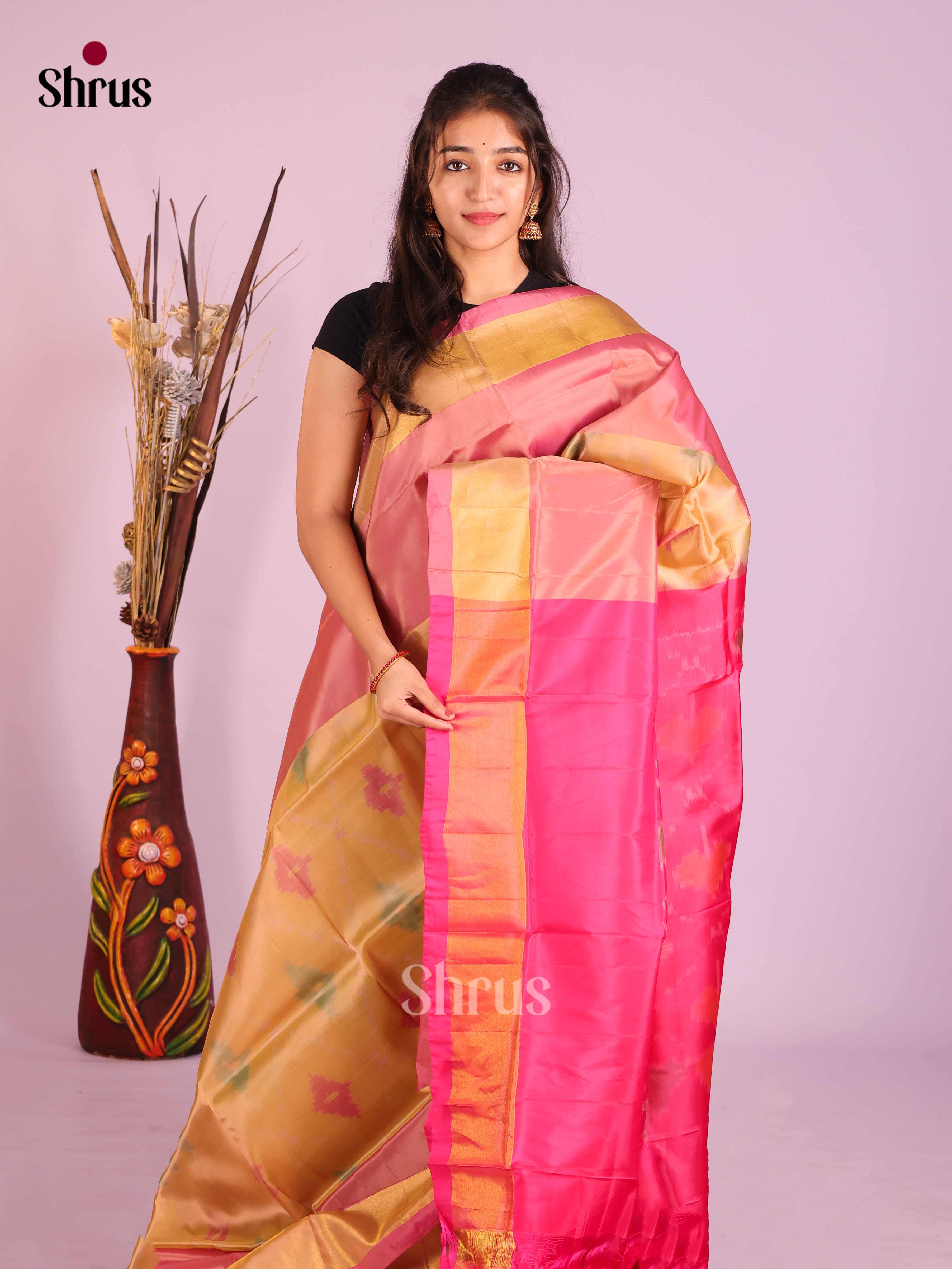 Mustard & Pink - Semi uppada Saree