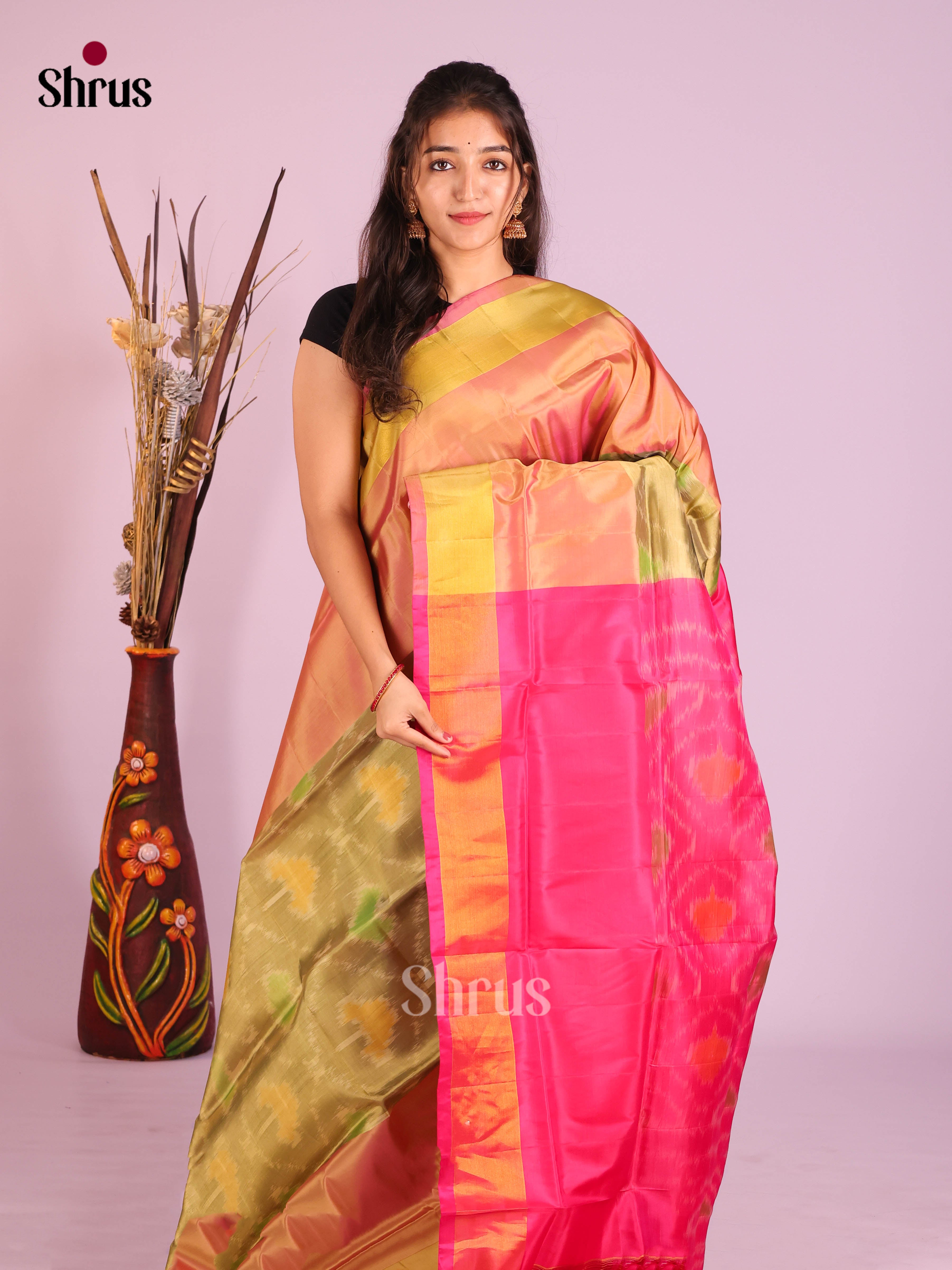 Elachi Green & Pink - Semi uppada Saree