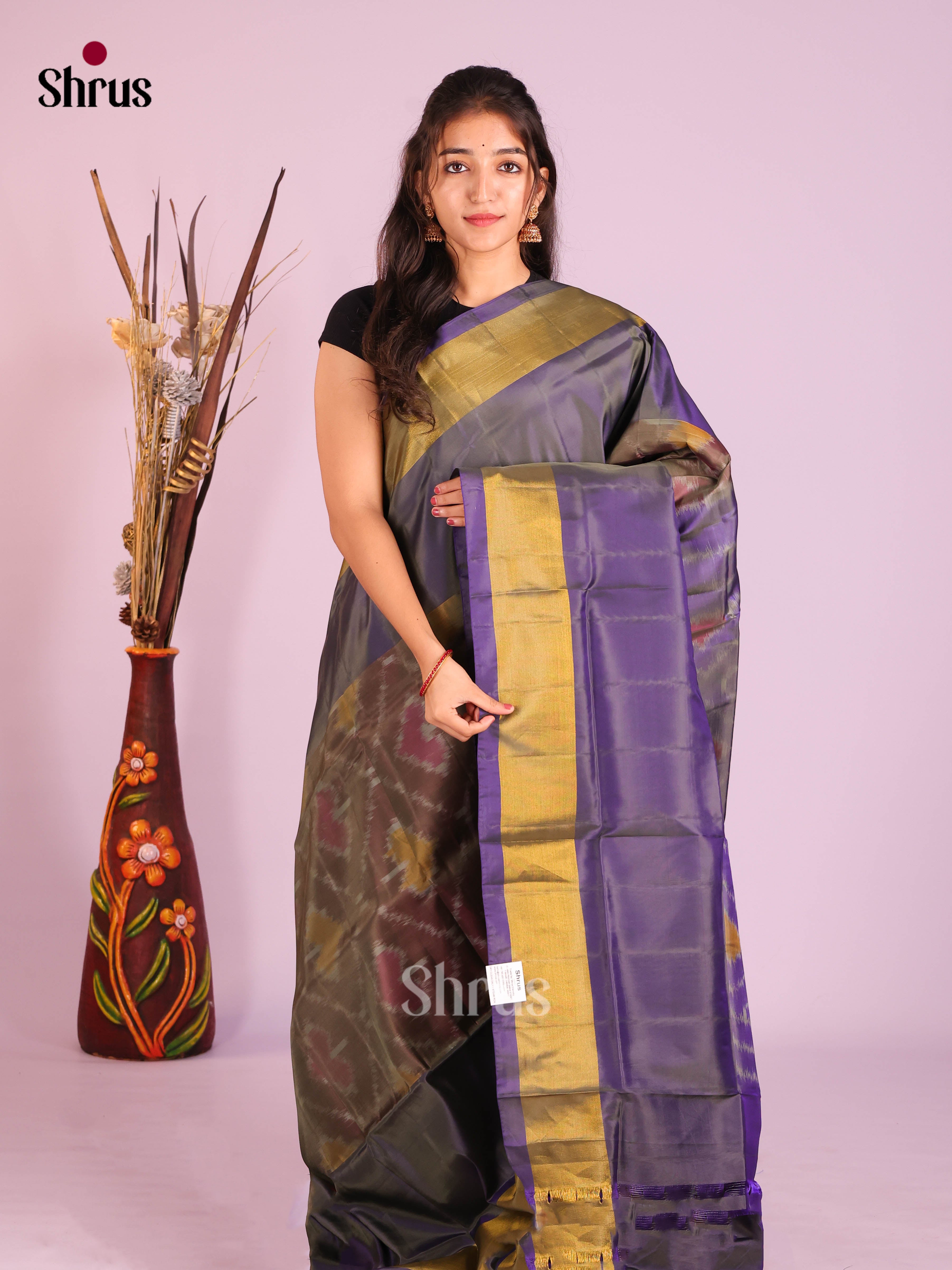 Brown & Blue- Semi uppada Saree