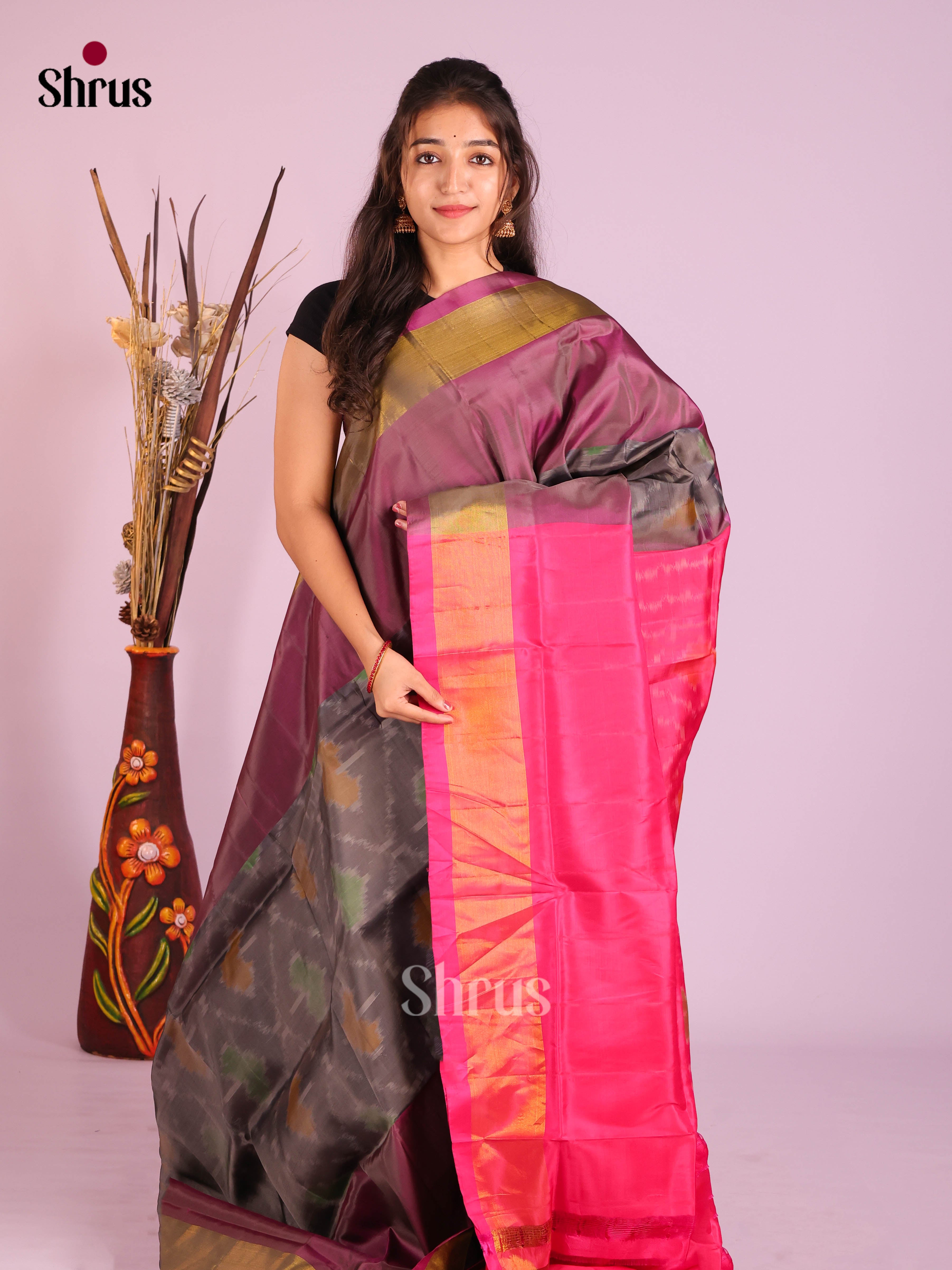 Black & Pink- Semi uppada Saree