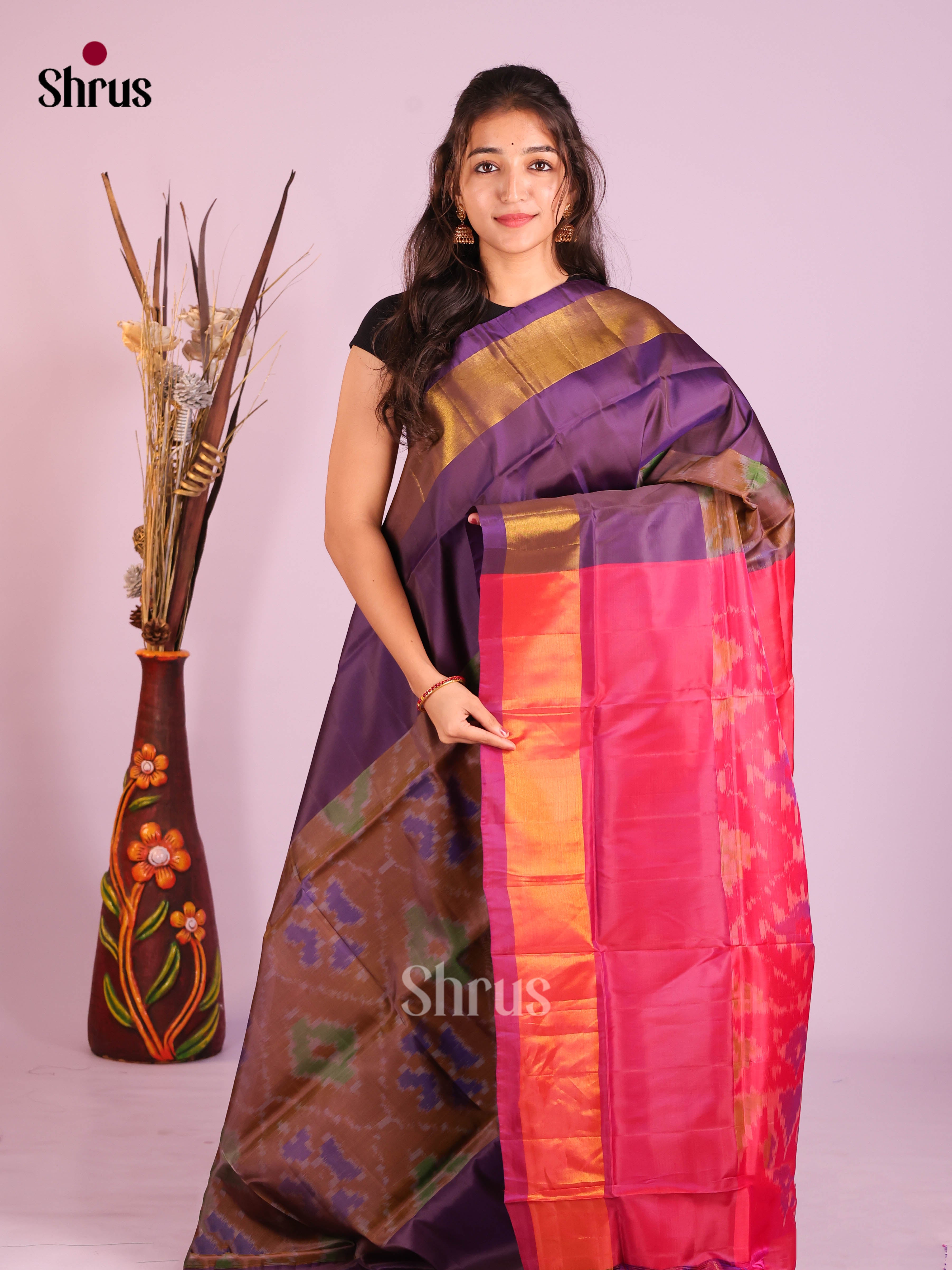 Brown & Purple- Semi uppada Saree
