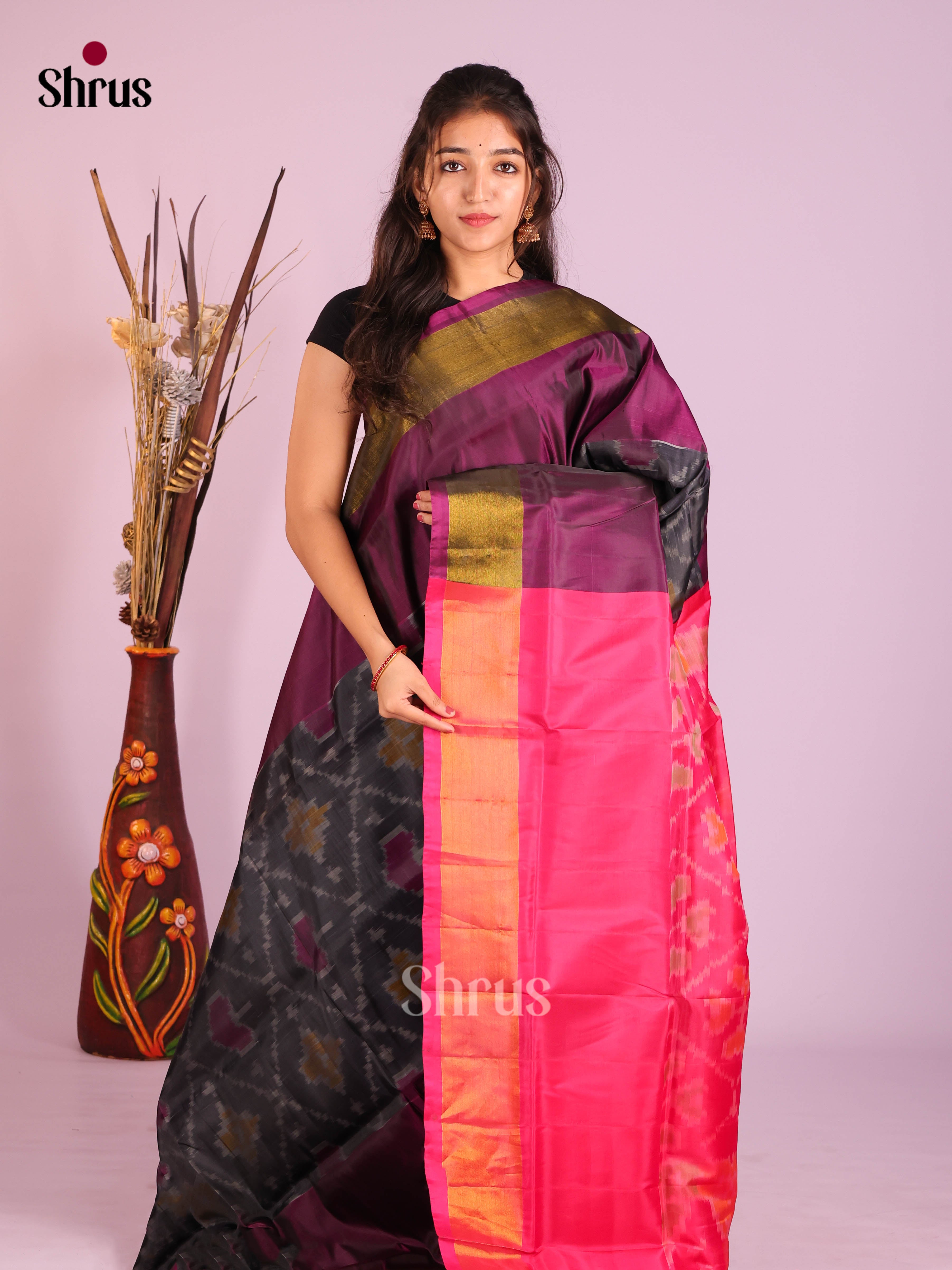 Black & Pink - Semi uppada Saree