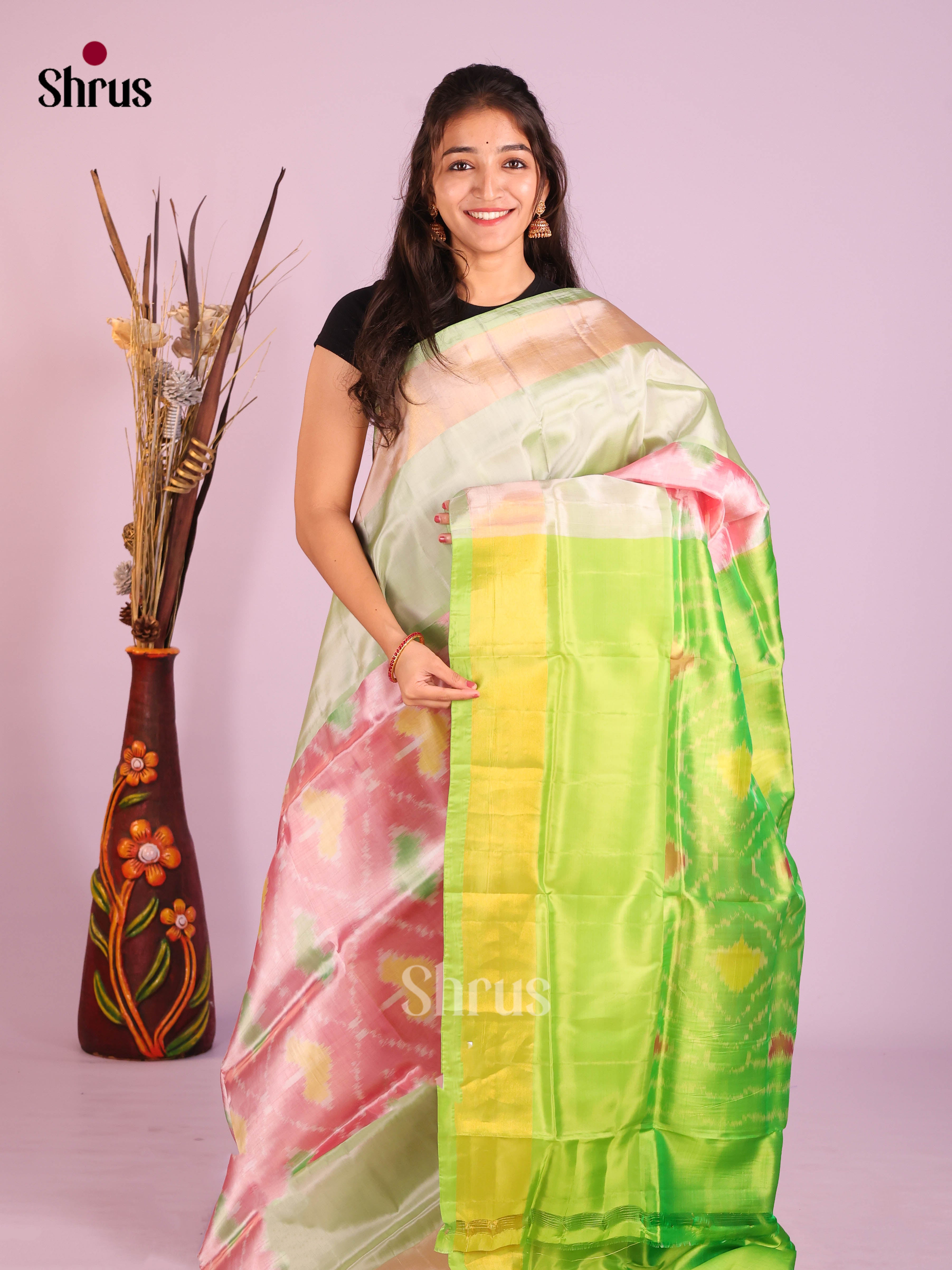 Pink & Light Green - Semi uppada Saree - Shop on Shrus.com
