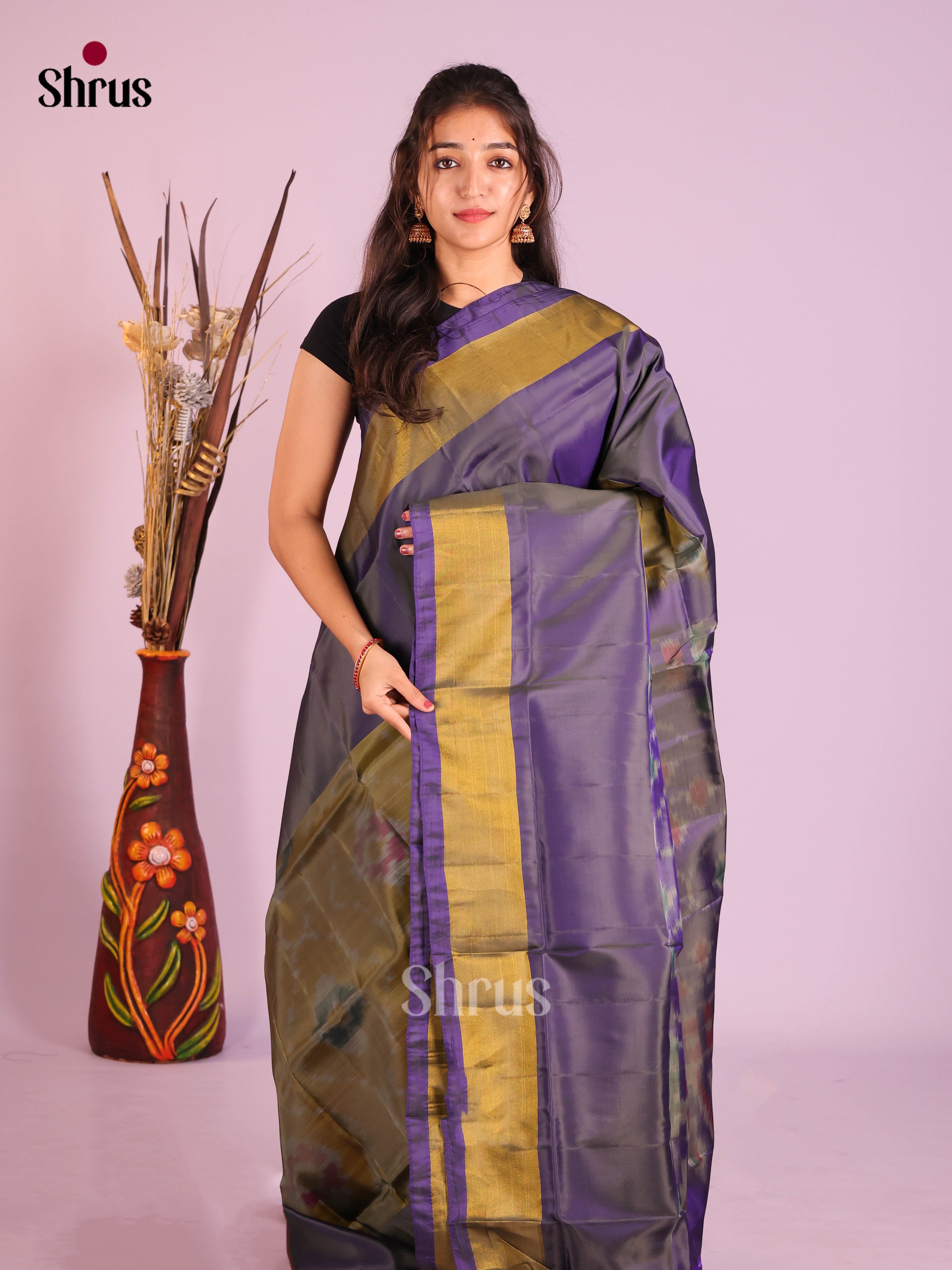 Mehandi Green & Violet- Semi uppada Saree