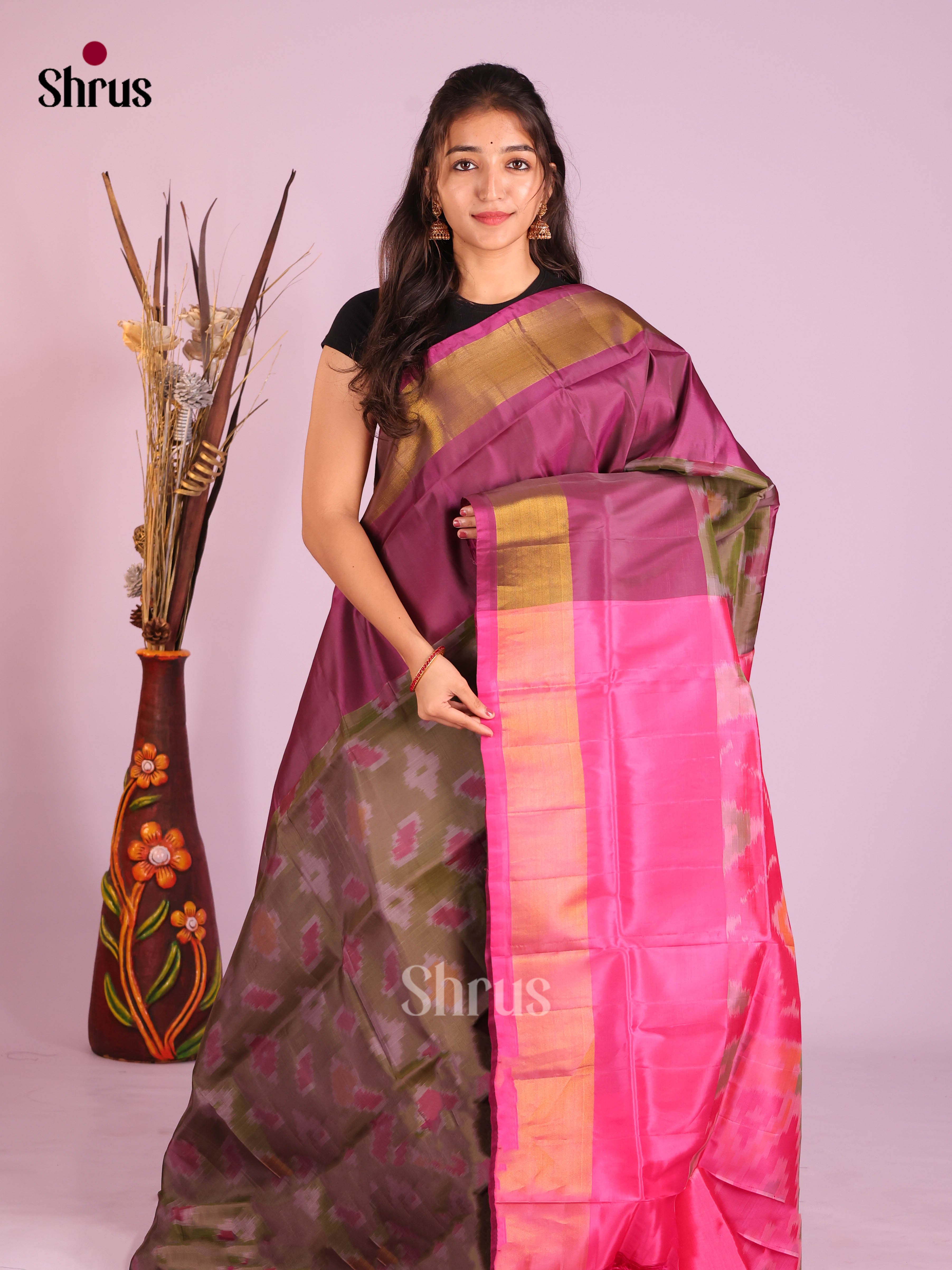 Green & Pink - Semi uppada Saree