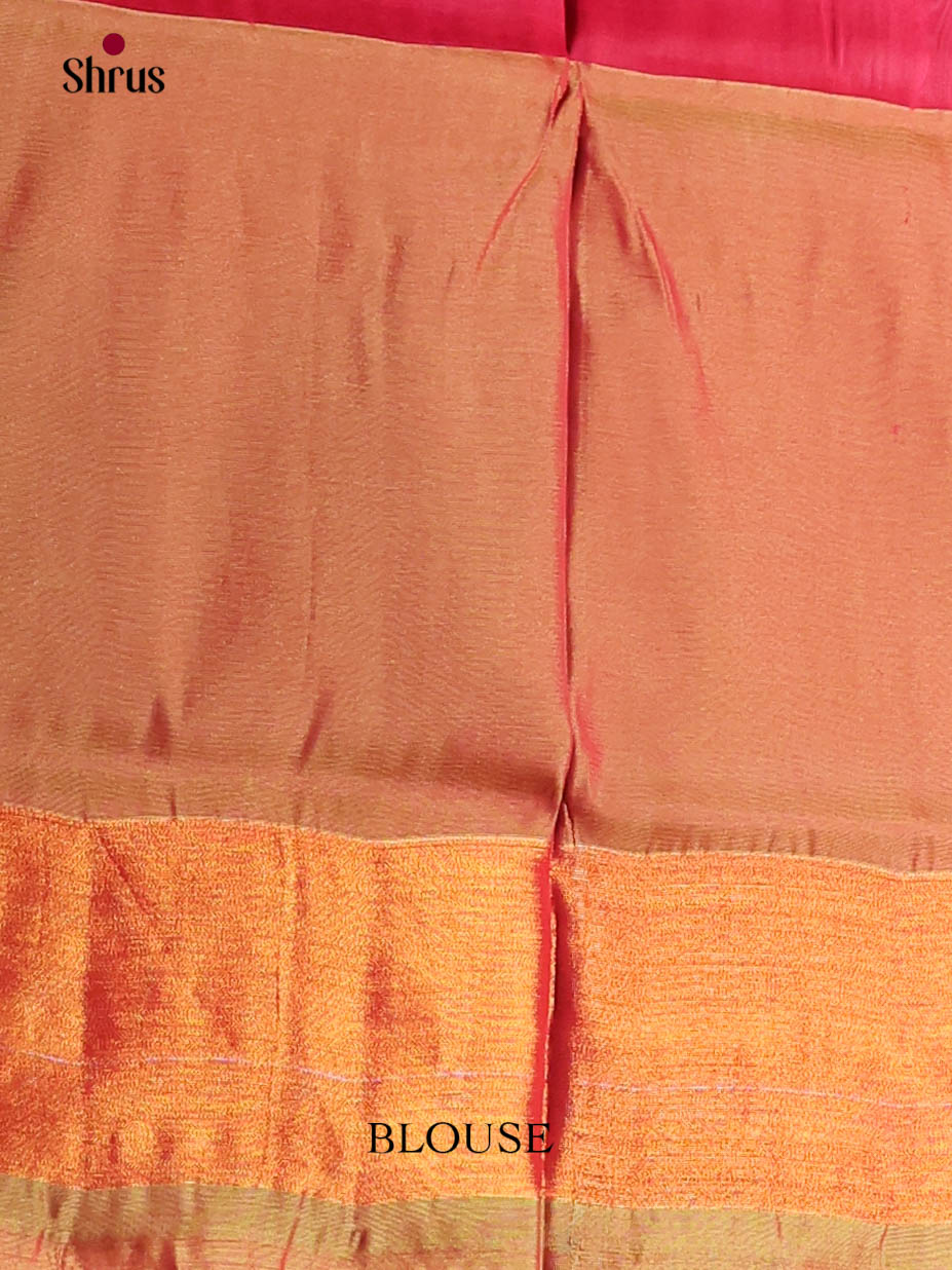Blue & Orangish Pink - Semi uppada Saree